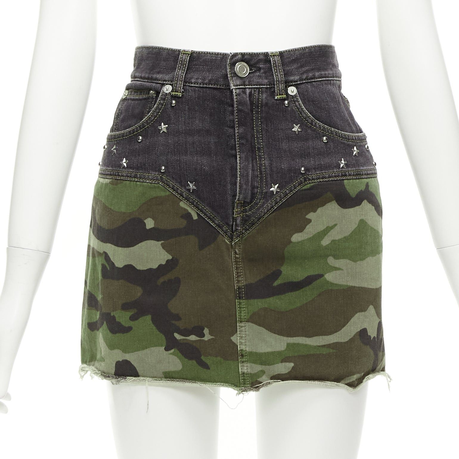Saint Laurent Paris SAINT LAURENT 2015 green camo blue denim star studded mini skirt 25" Size 26" / US 2 / IT 38 - 1 Thumbnail