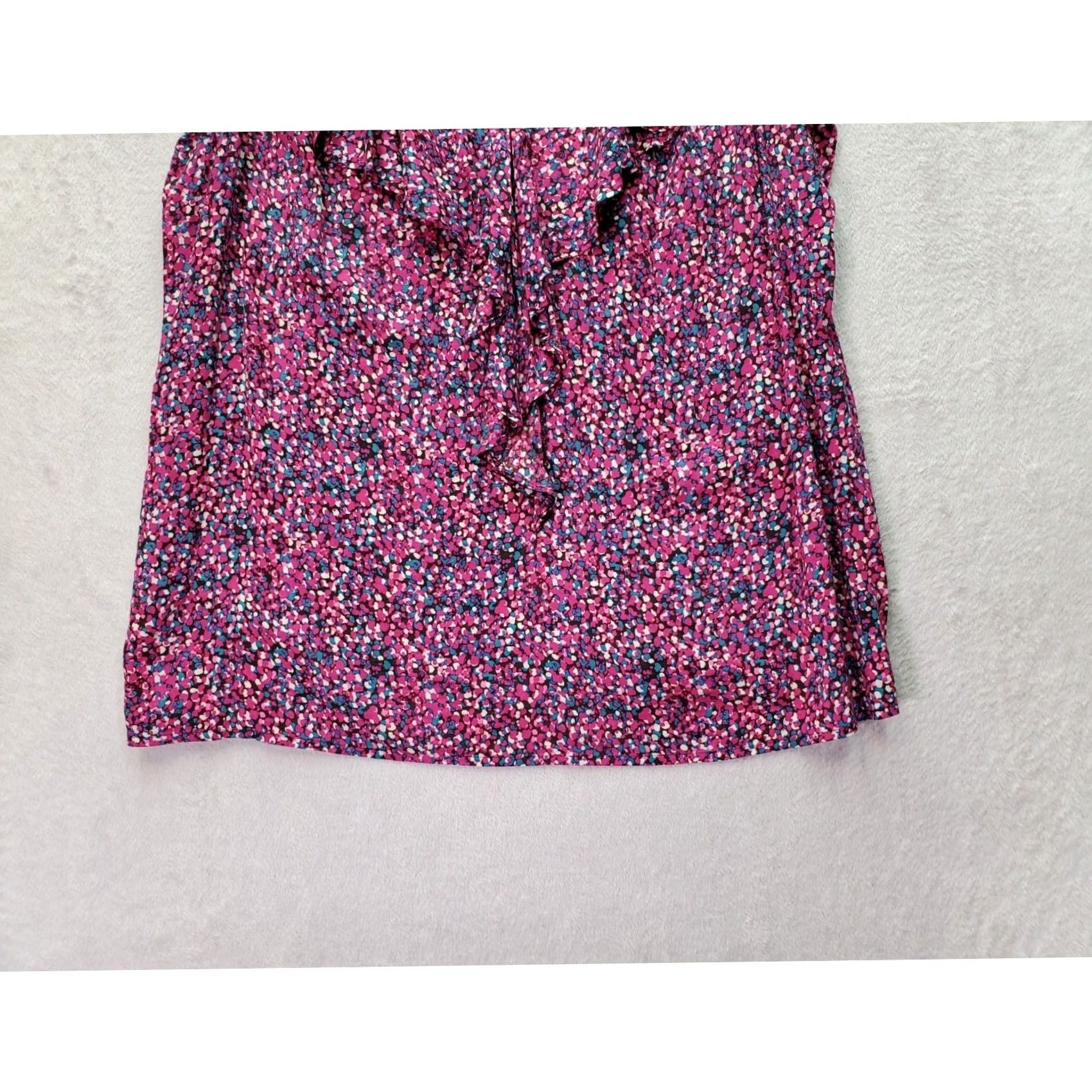 Loft LOFT Tank Top Womens Large Magenta Teal Floral Ruffle Sleeveless V Neck Pullover Size L / US 10 / IT 46 - 3 Thumbnail