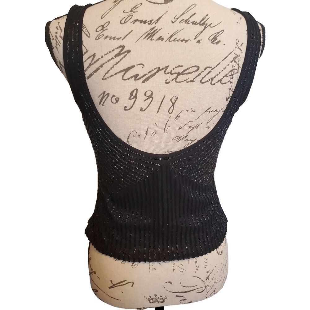 Bergdorf Goodman Carmen Marc Valvo Bergdorf Goodman Sz Med Black Beaded Scoop Size M / US 6-8 / IT 42-44 - 2 Thumbnail