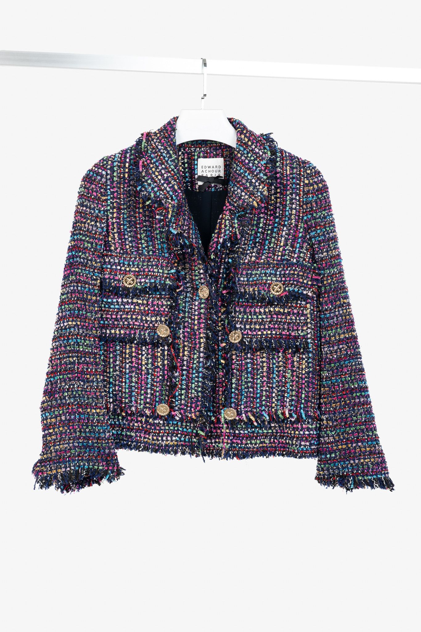 Other Edward Achour Paris Multicolour Tweed Fringe-Trim Jacket Size S / US 4 / IT 40 - 1 Thumbnail