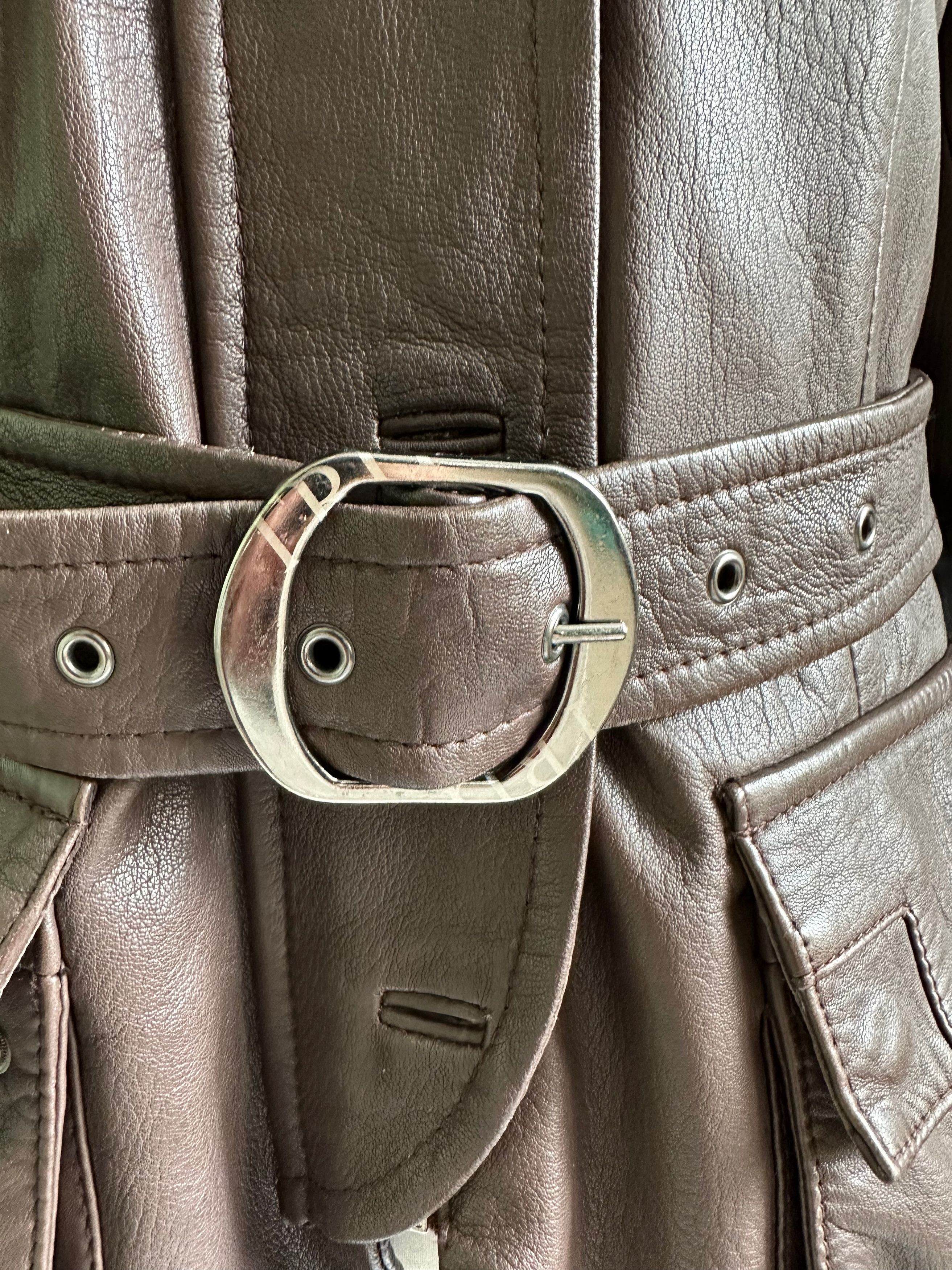 Trussardi Trussardi leather brown belted coat lambskin nappa Size M / US 6-8 / IT 42-44 - 2 Thumbnail