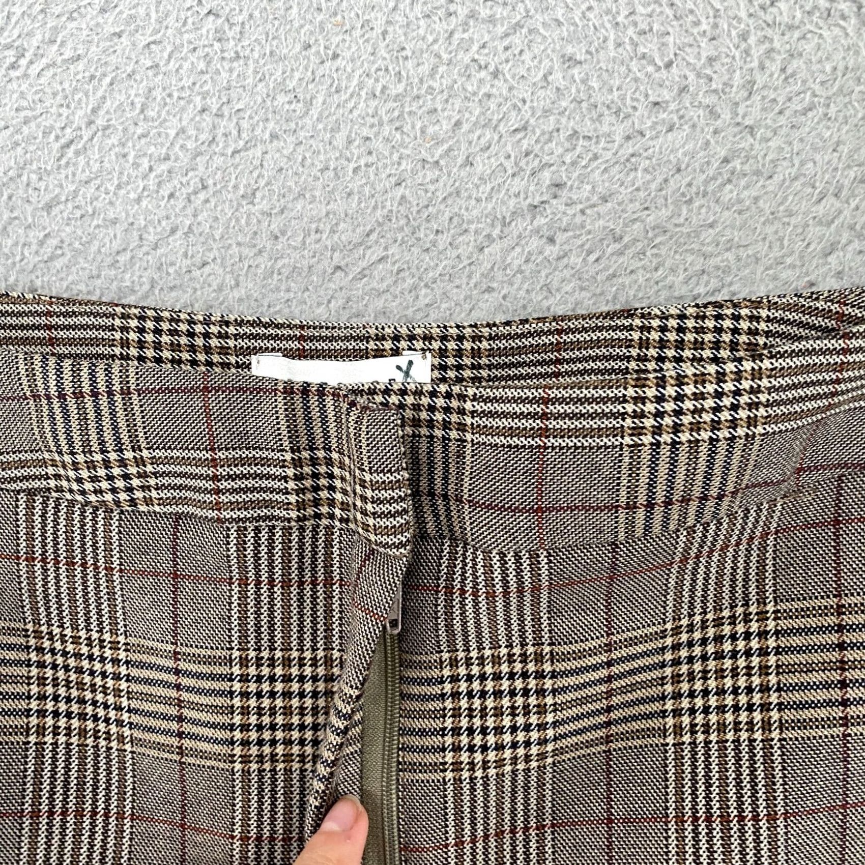 Topshop Topshop Plaid Pants Womens 10 High Waisted Flat Front Cropped Work Career Pockets Straight Inseam 26in Brown Modern Size 32" / US 10 / IT 46 - 5 Thumbnail