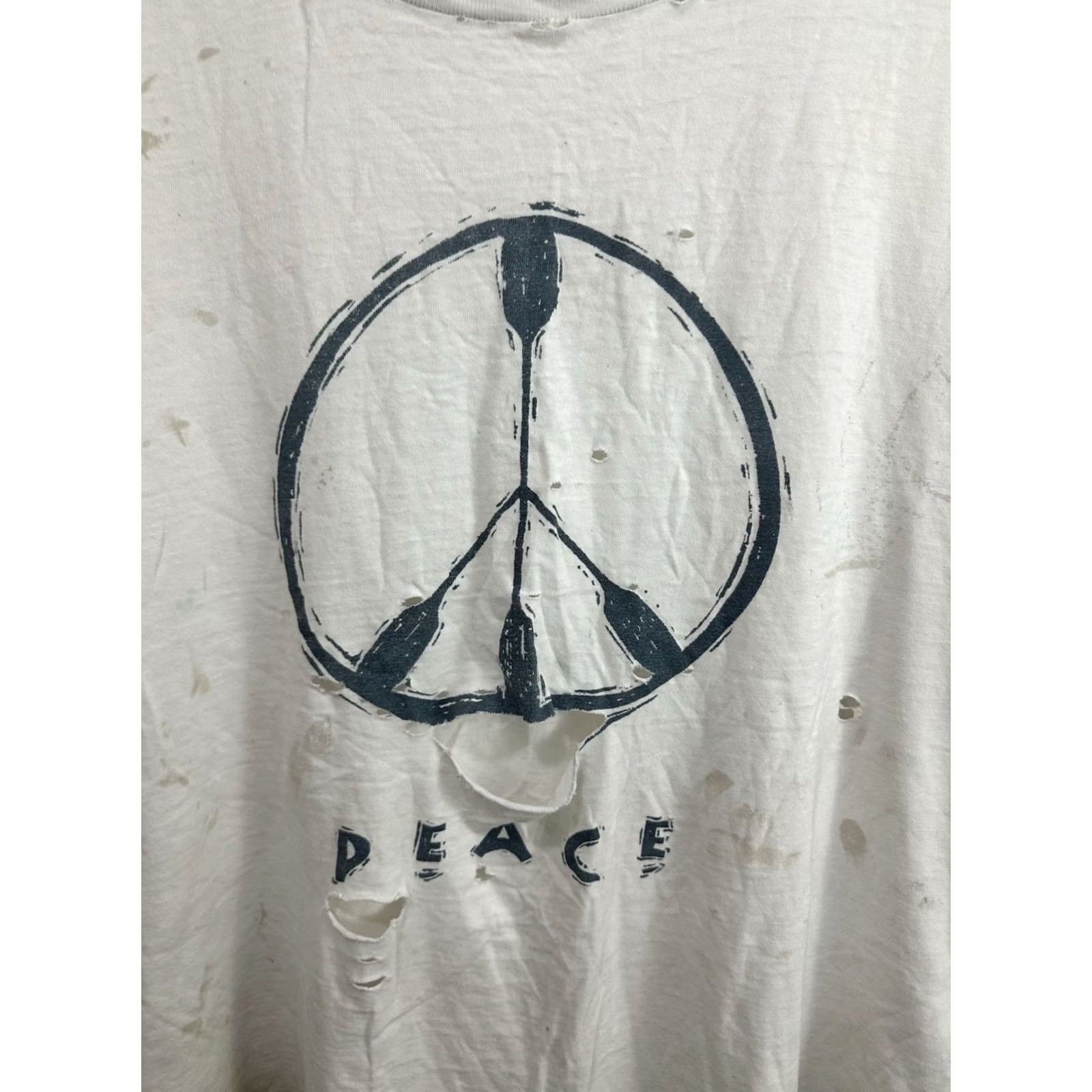 Hanes VINTAGE Hanes T-Shirt Peace Sign Distressed White XL Mens Shirt Large Distressedfest Grunge 90s Style Size US XL / EU 56 / 4 - 4 Thumbnail