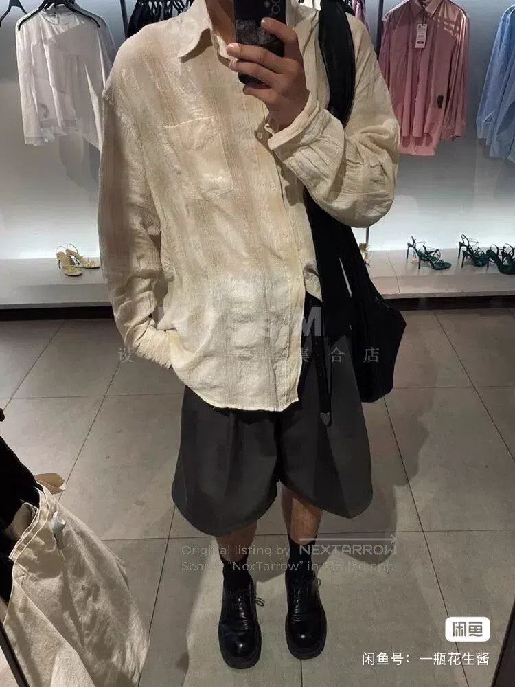 Our Legacy Our Legacy Beige checkered pleated loose linen shirt Size US S / EU 44-46 / 1 - 3 Thumbnail