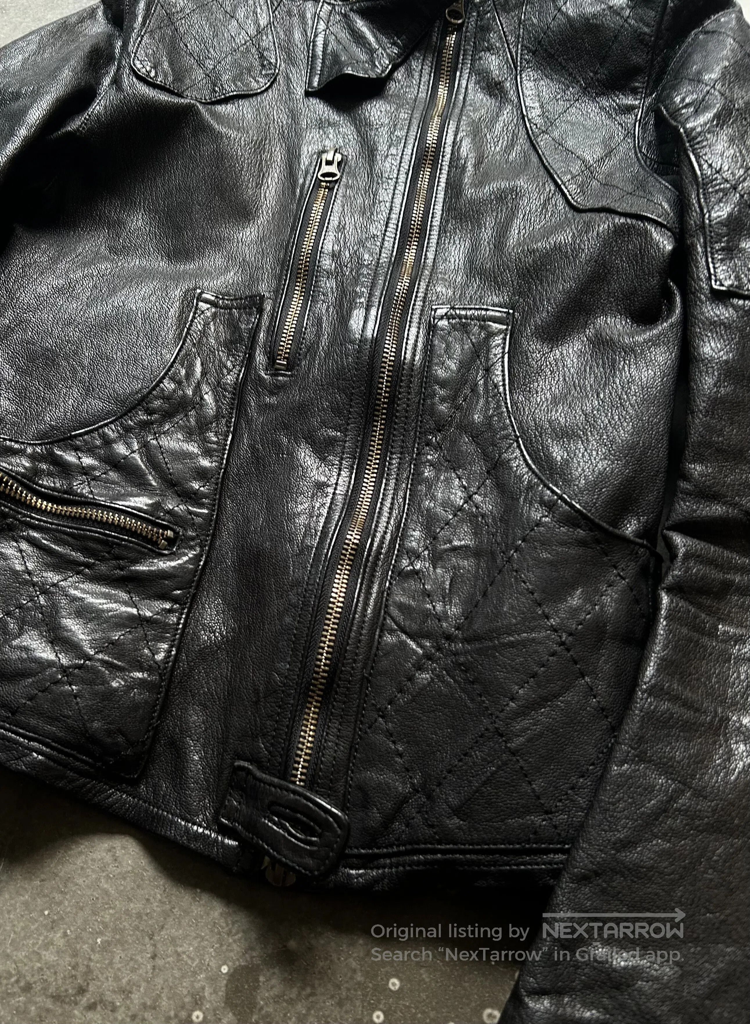 Share Spirit Homme Black Goat Leather Biker Jacket. Size US S / EU 44-46 / 1 - 5 Thumbnail