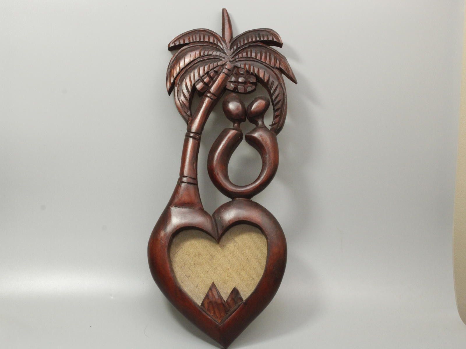 2120 Handcrafted Hand Carved Wooden Wall Hanging with Heart Palm Tree Design Size ONE SIZE - 1 Thumbnail