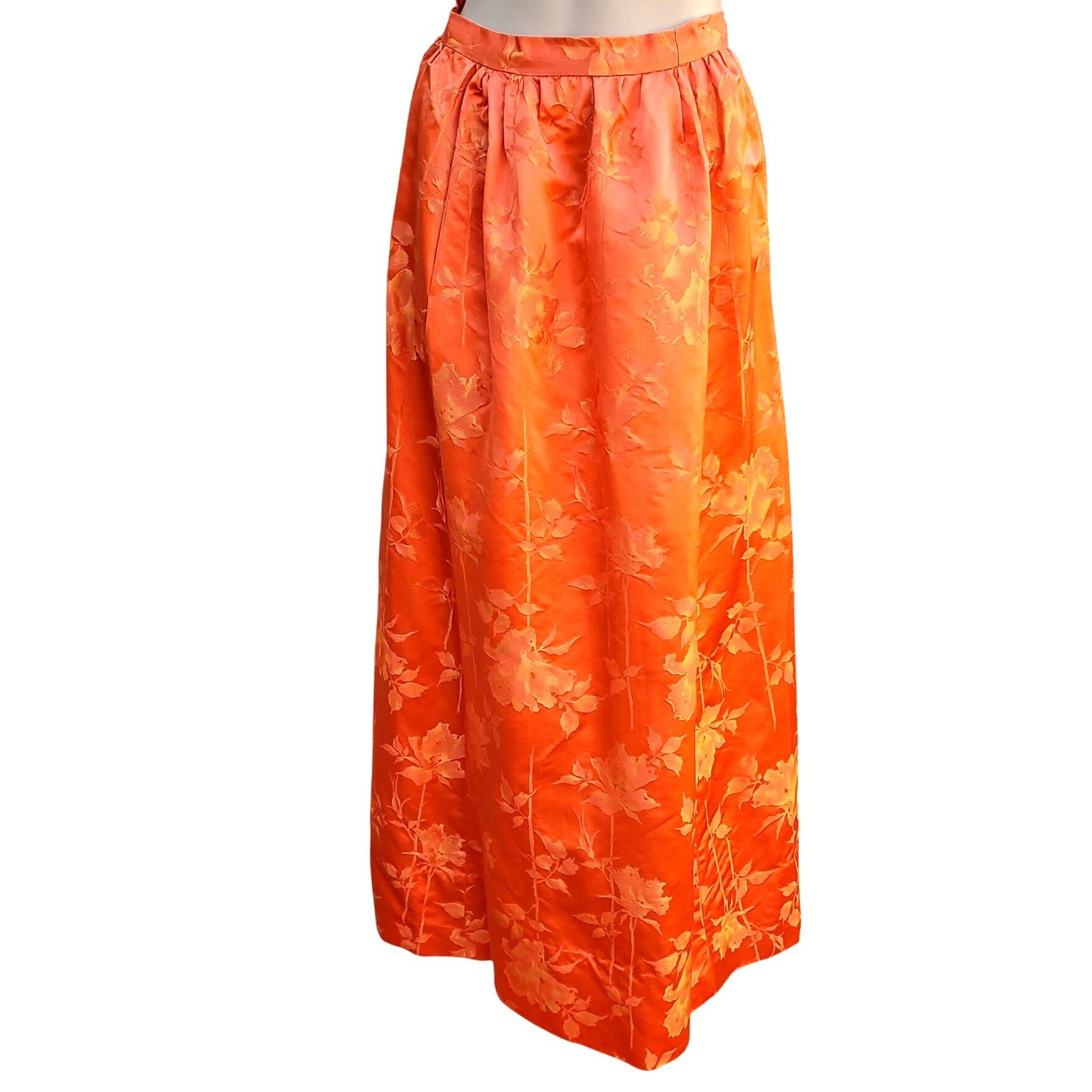 Handmade 60s Vintage Maxi Skirt Set Size 4 Orange Silk Brocade Made i Size S / US 4 / IT 40 - 12 Thumbnail
