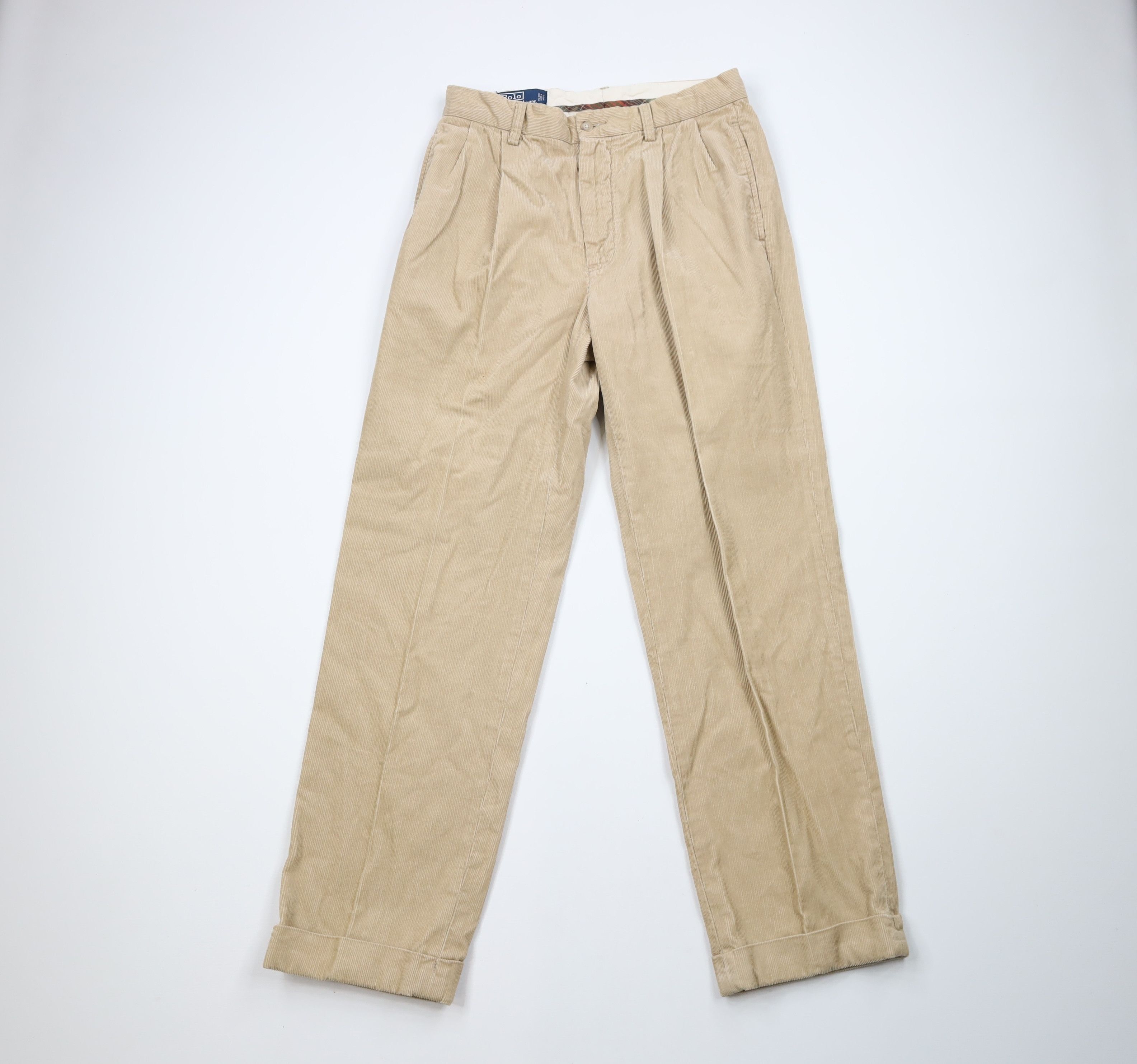 Ralph Lauren × Vintage Vintage 90s Ralph Lauren Cuffed Pleated Corduroy Pants Size US 31 - 1 Thumbnail