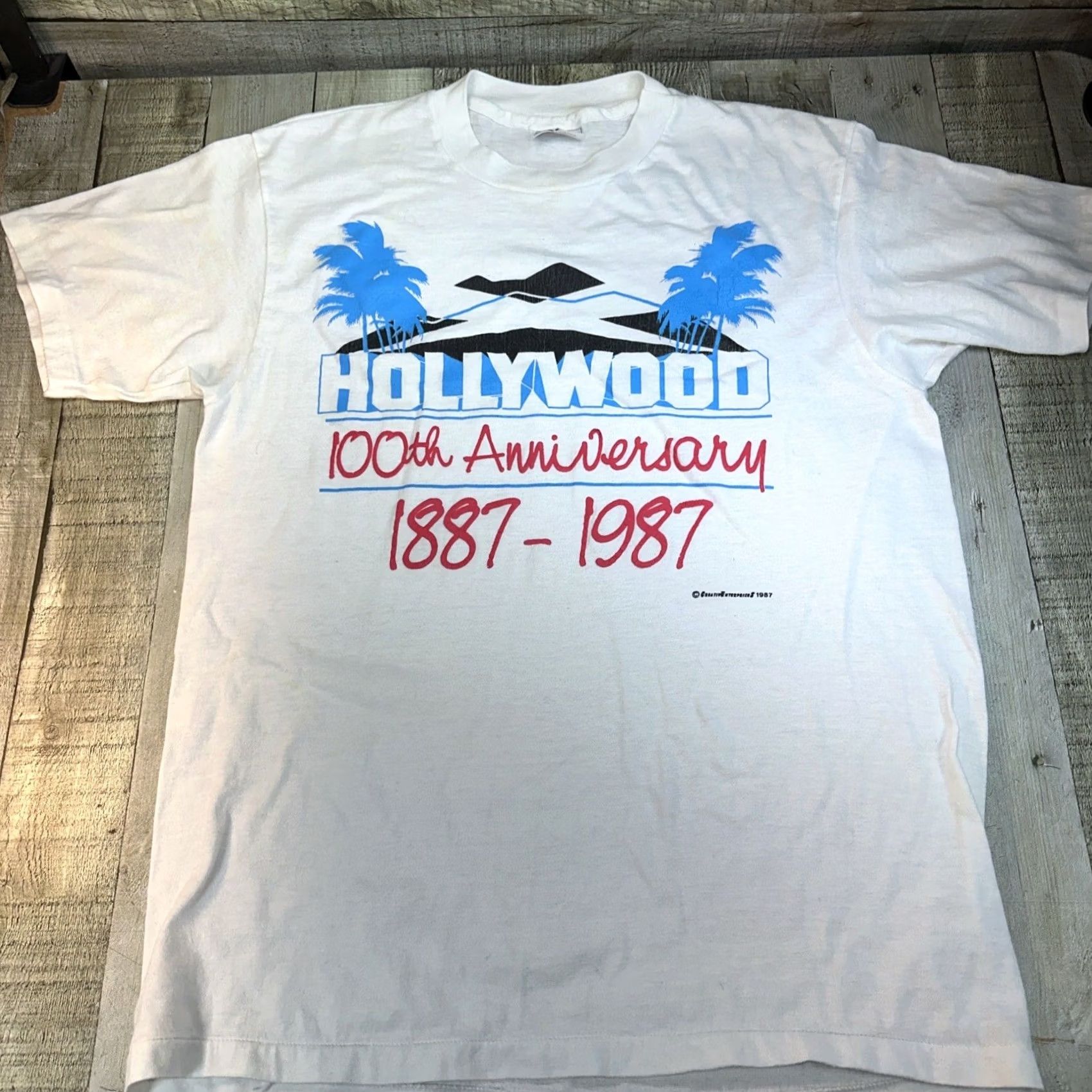 Vintage VINTAGE 100% T-shirt USA Hollywood 100 year anniversary Made In USA Men L White Shirt Size US L / EU 52-54 / 3 - 2 Thumbnail