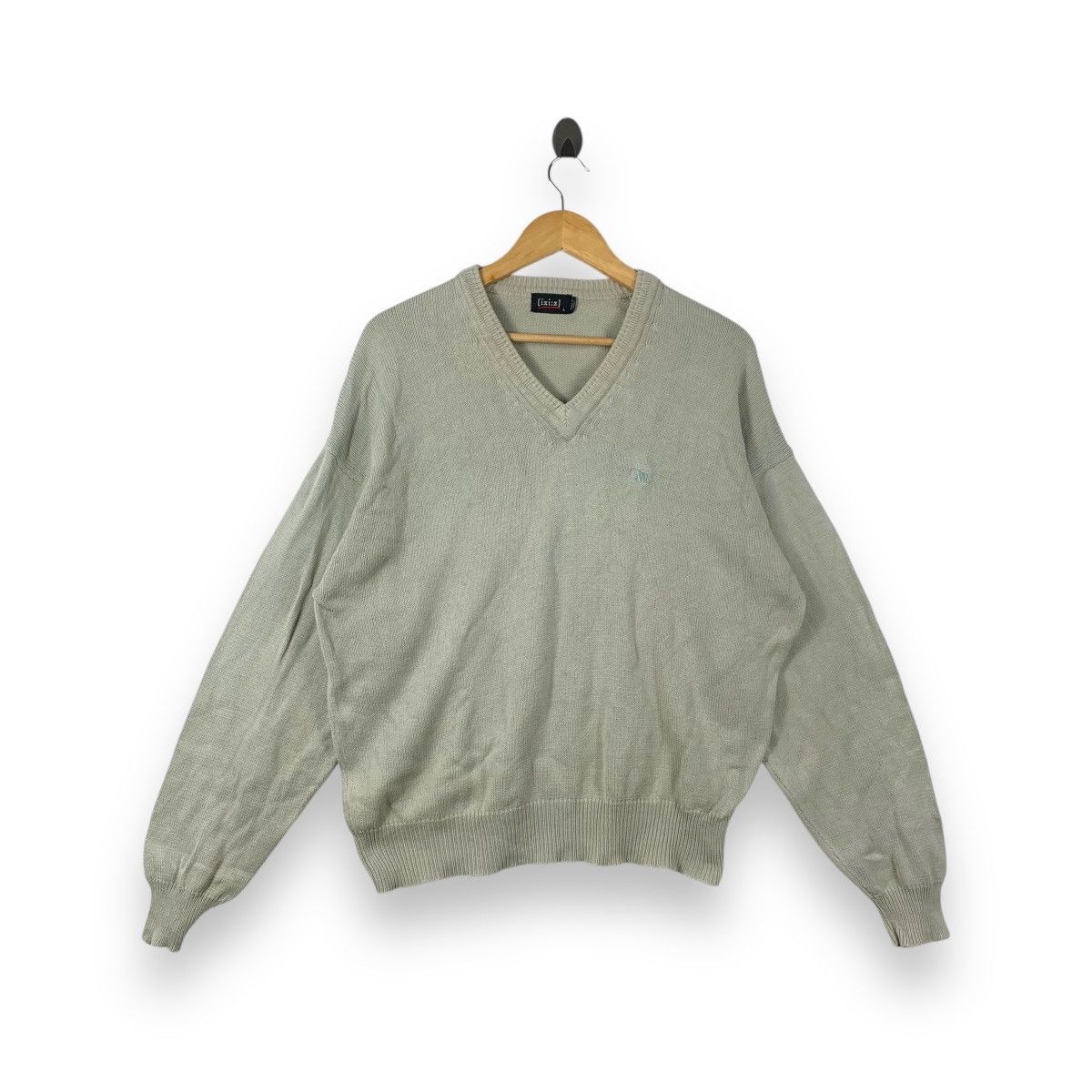 Vintage Vintage IXIZ JAPAN V-Neck Knit Sweater Light Gray Pullover Size L / US 10 / IT 46 - 1 Thumbnail