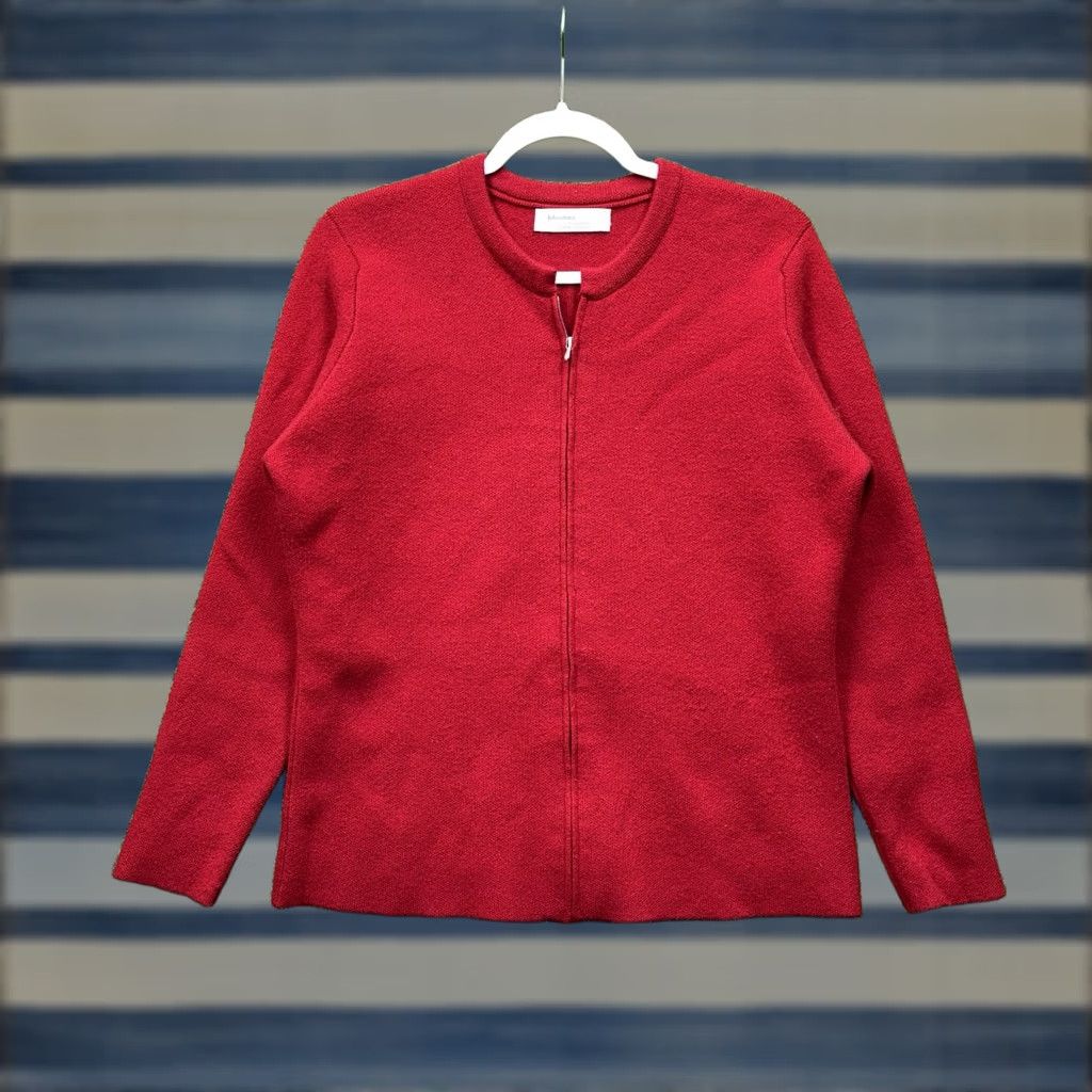 Johnstons Of Elgin Johnstons of Elgin Cashmere Cardigan Sweater Womens M Red Zip Full Zip 90s Vintage Knit Casual Size M / US 6-8 / IT 42-44 - 1 Thumbnail