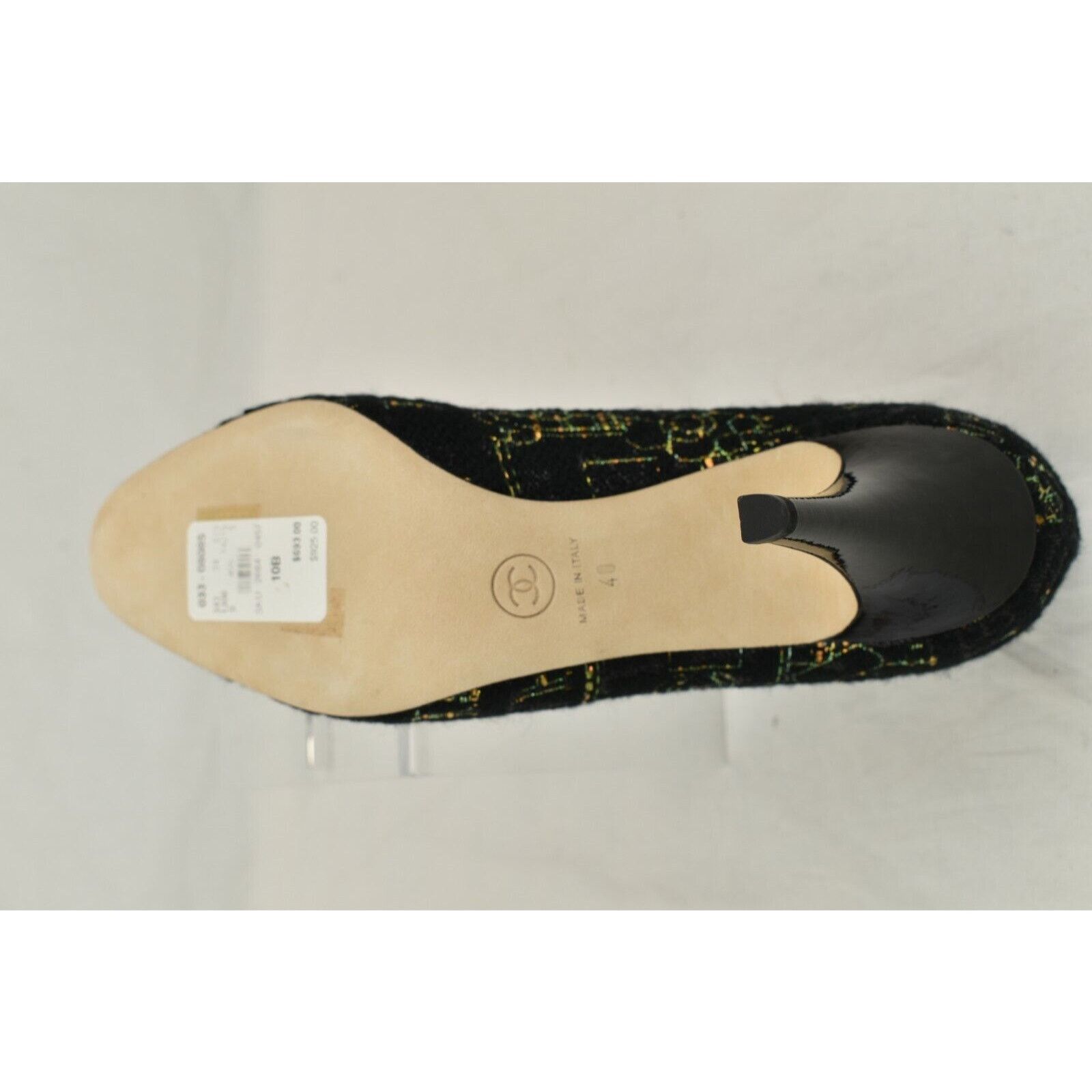 Chanel BLACK G31387 TWEED PATENT LEATHER CAP TOE LOGO BOW PUMPS 40 Size US 10 / IT 40 - 9 Thumbnail
