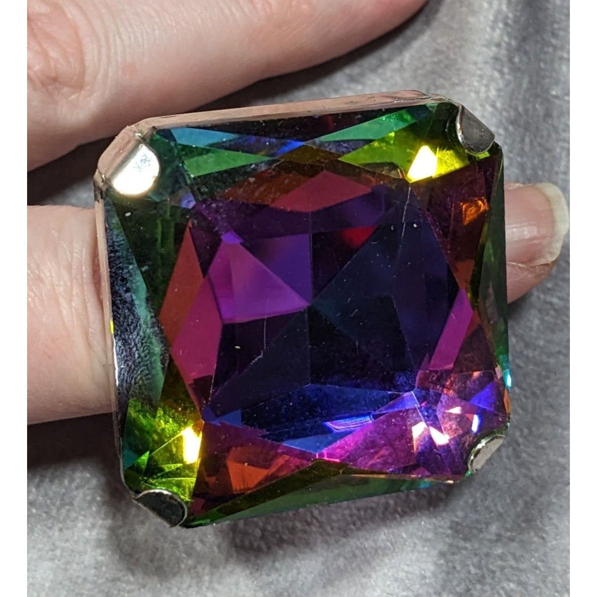 Other Fantasy Glam Rainbow Glass Oversized Faceted Costume Ring Size ONE SIZE - 16 Thumbnail