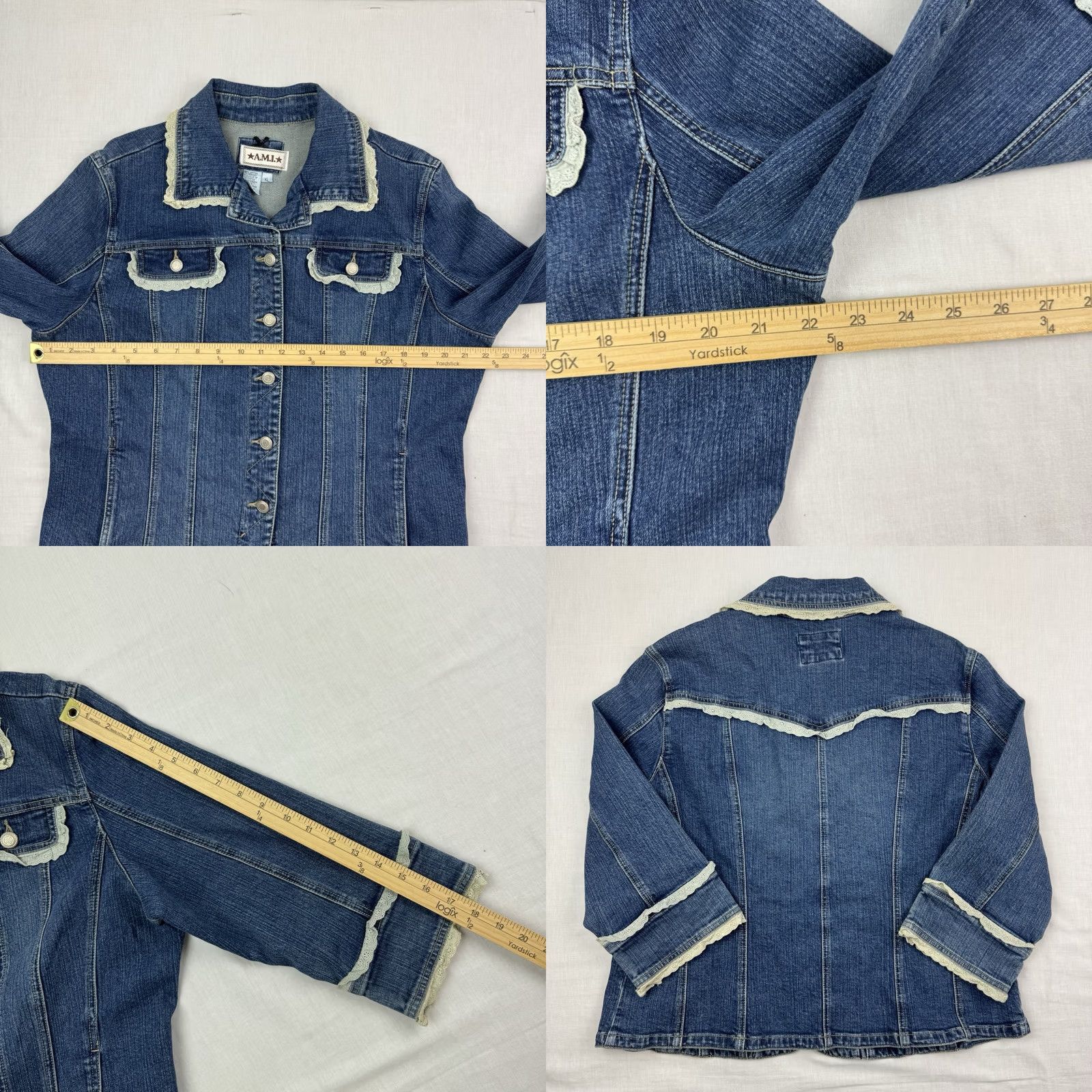 Vintage VINTAGE AMI Jacket Womens XL Lace Trim Denim Boho 3/4 Sleeve Hipster Y2K Size XL / US 12-14 / IT 48-50 - 8 Thumbnail
