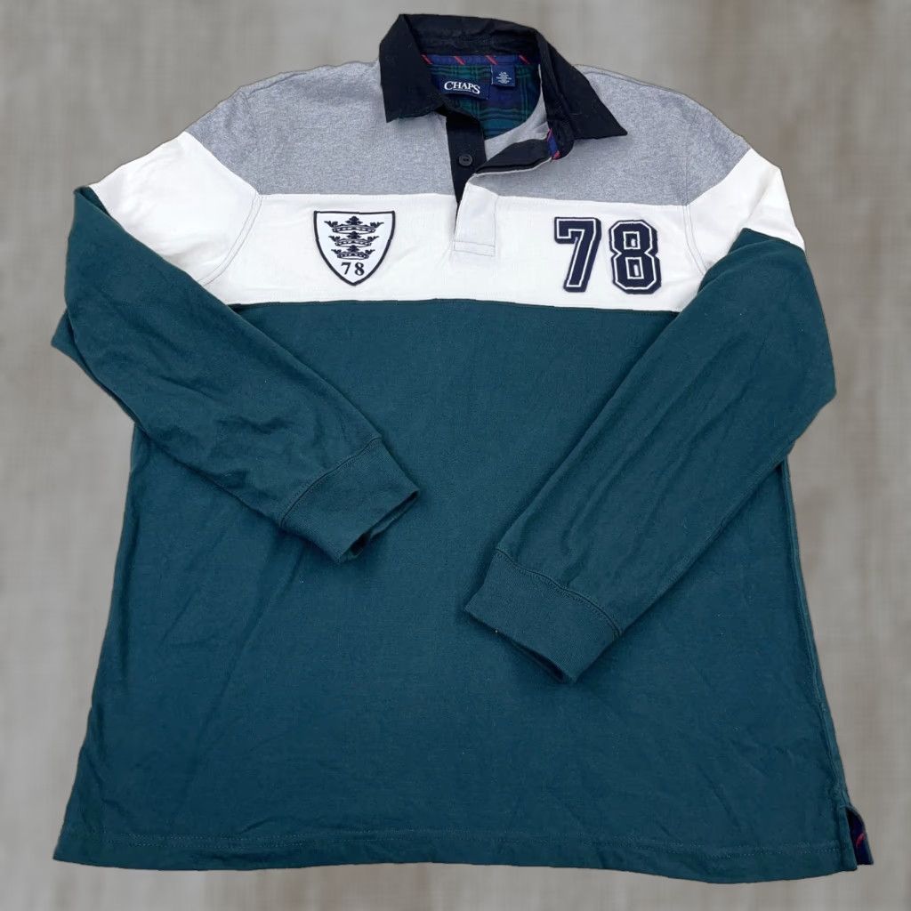 Chaps Chaps Shirt Men L Green Gray Colorblock Long Sleeve Polo Rugby 90s Retro Mens Size US L / EU 52-54 / 3 - 1 Thumbnail