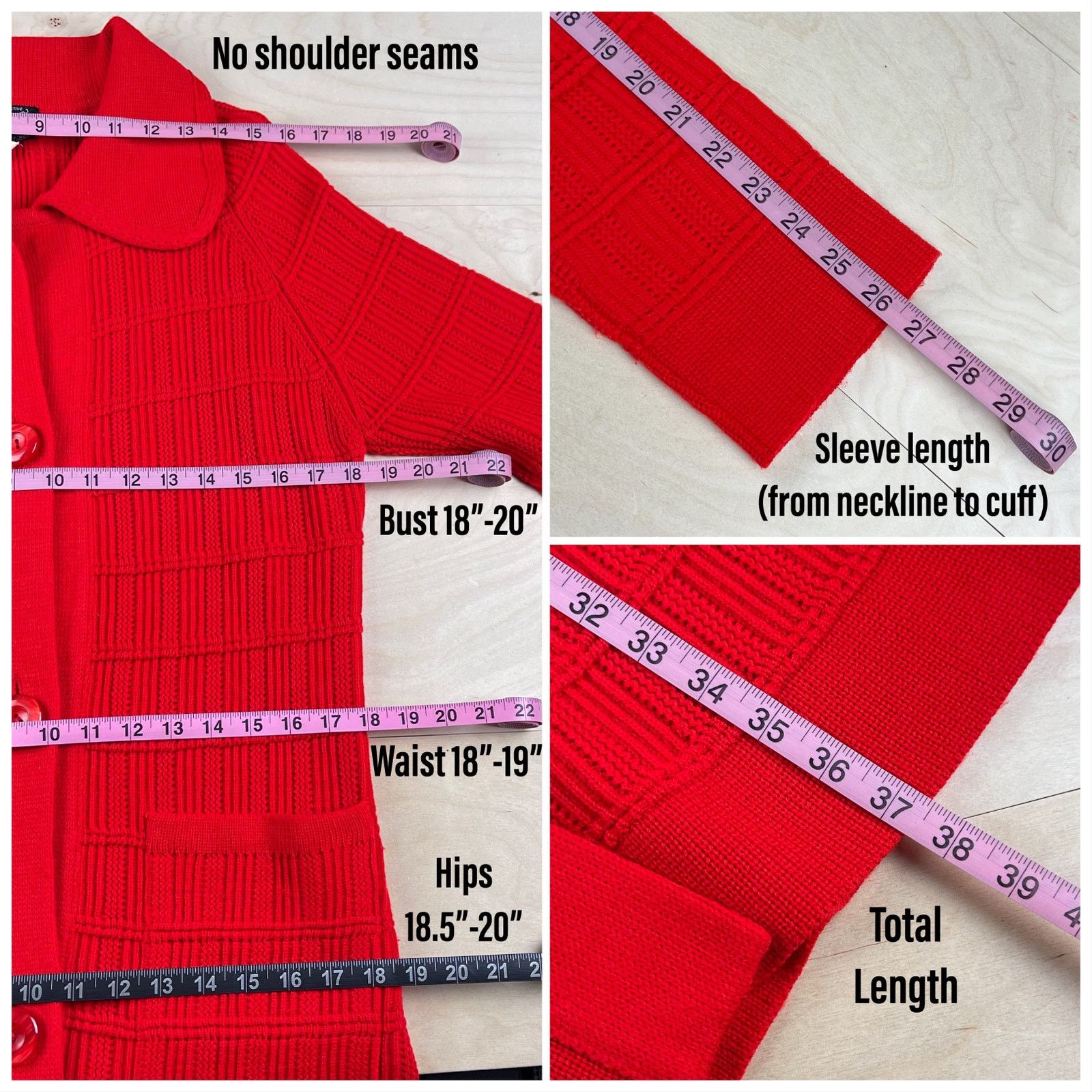 Vintage Vintage 1970s Red Chunky Knit Duster Cardigan Sweater Size M / US 6-8 / IT 42-44 - 5 Thumbnail