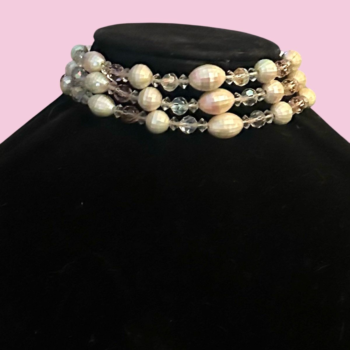 Vintage Vintage mosaic mother of pearl crystal bead choker necklace Size ONE SIZE - 1 Thumbnail