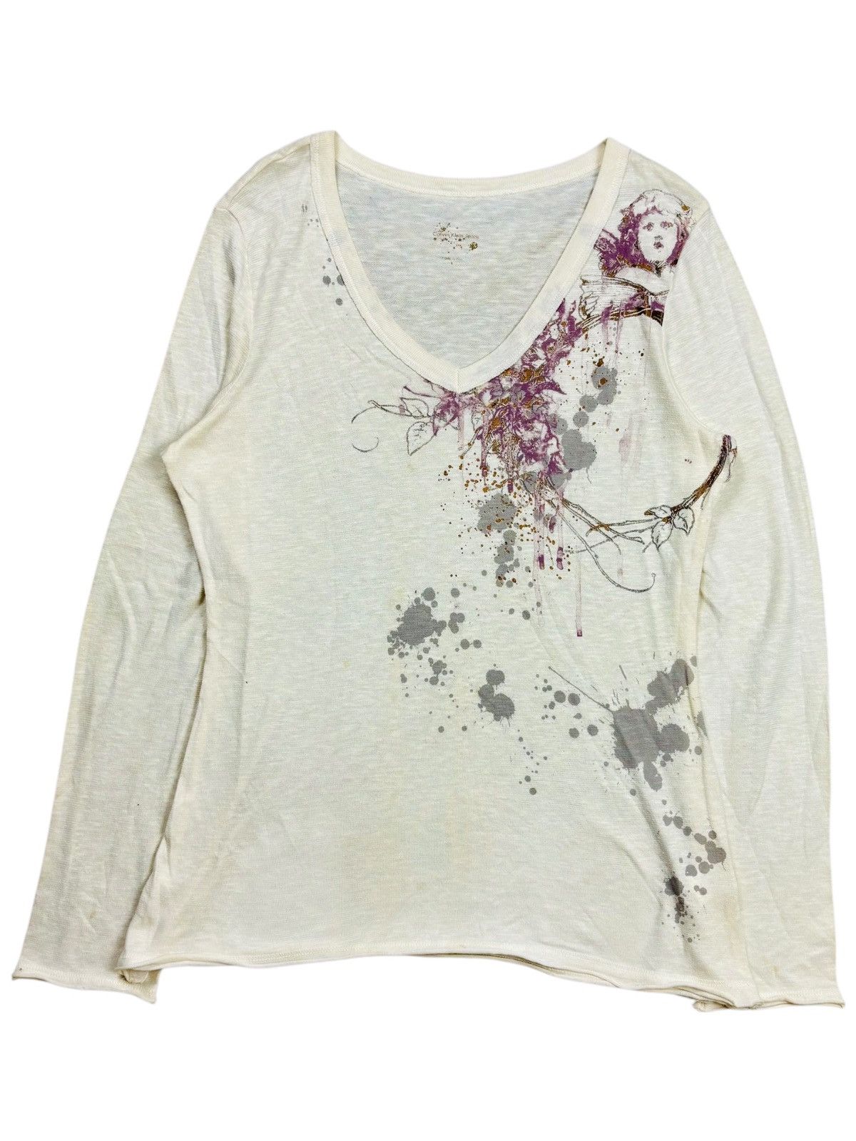 Calvin Klein 2000s Calvin Klein - Vkei Style Angelic V Neck Longsleeve Size US M / EU 48-50 / 2 - 1 Thumbnail