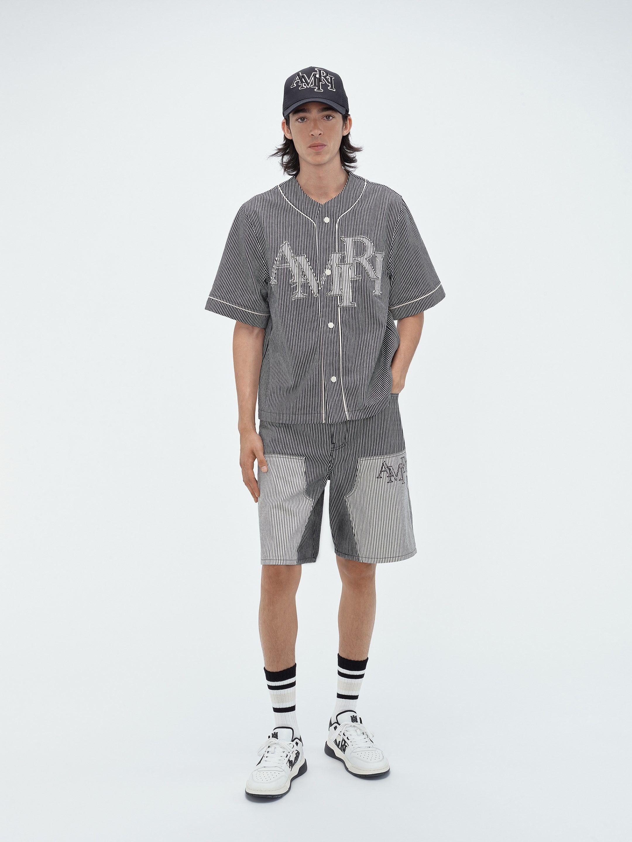 Amiri o1s1wg110425 Striped Denim Carpenter Short in Black/White Size US 34 / EU 50 - 2 Thumbnail