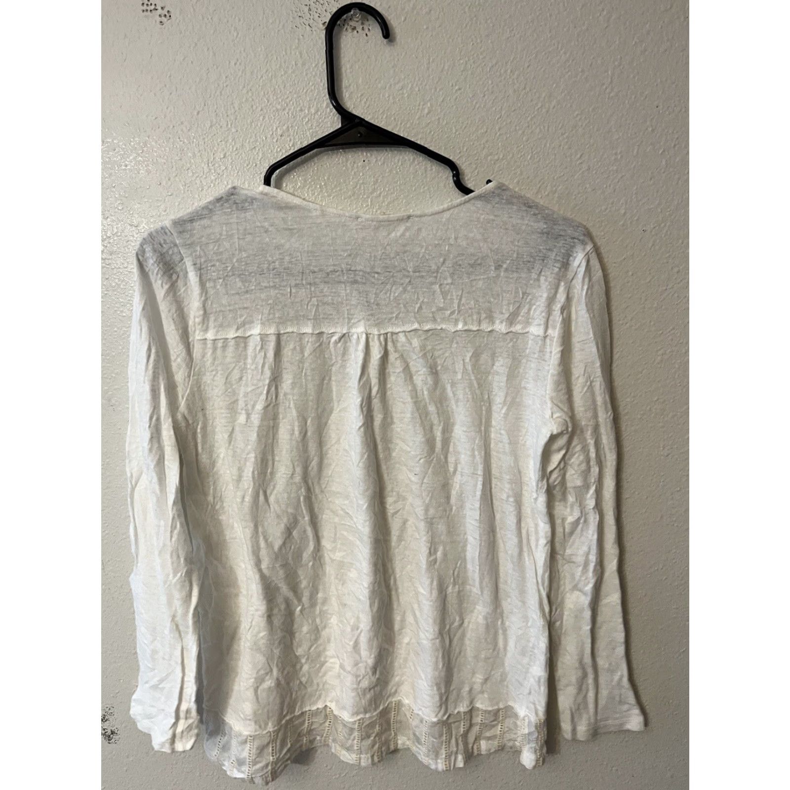 Vintage VINTAGE Hem & Thread Ivory Lace Blouse Women's Small Scoop Neck Long Sleeve Cotton Nylon Sheer 90s Casual Party Size S / US 4 / IT 40 - 3 Thumbnail