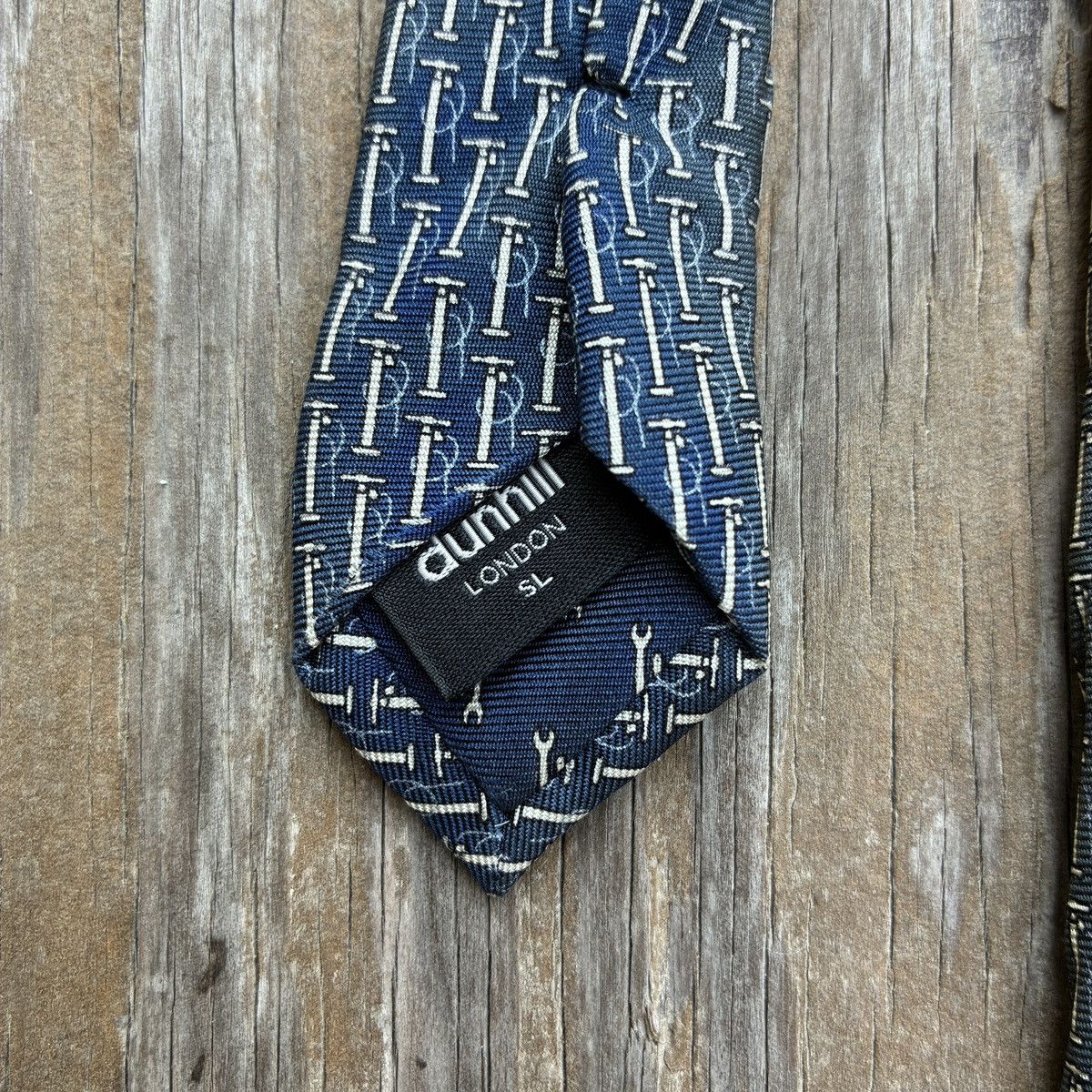 Other Vintage Dunhill London Silk Tie Blue Wrench Pattern Necktie Size ONE SIZE - 4 Thumbnail
