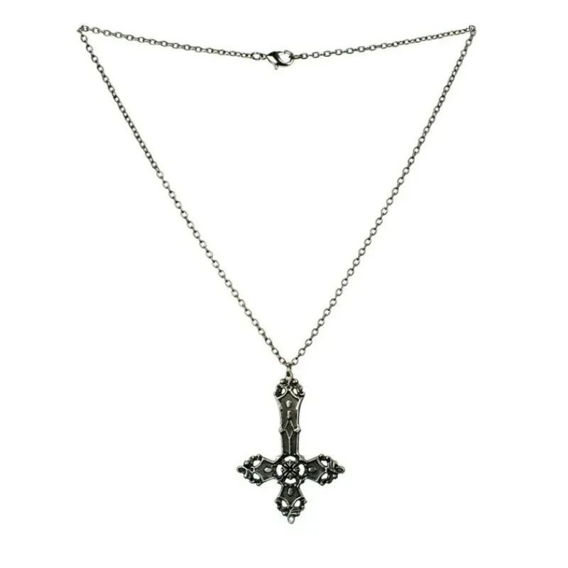 Jewelry × Vintage Goth Inverted Punk Cross Satanic Pendant Chain Necklace Size ONE SIZE - 2 Thumbnail