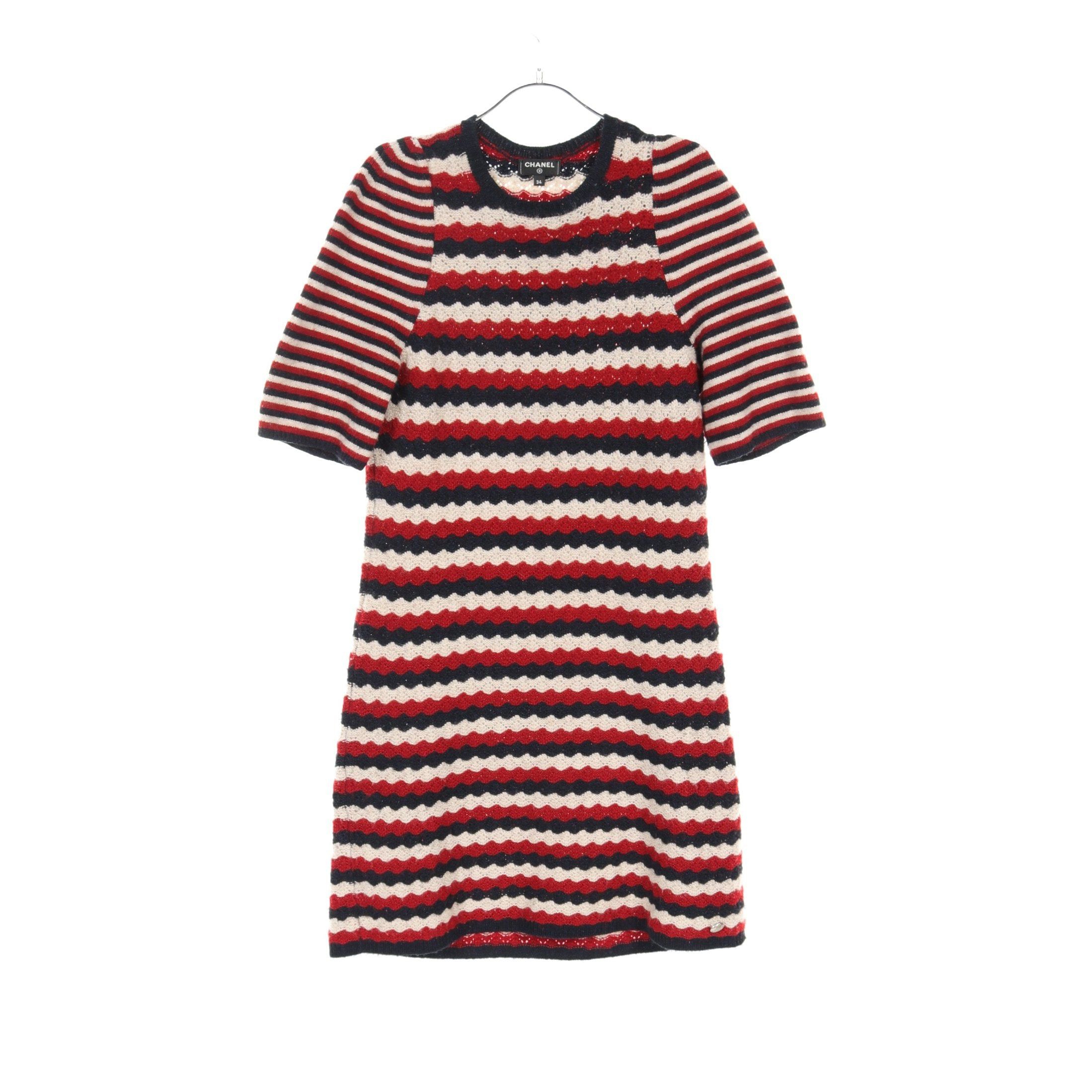 Chanel Chanel Knit Dress Stripes Cashmere Navy Red White Size ONE SIZE - 1 Thumbnail