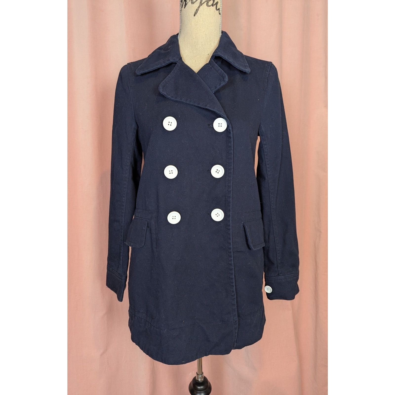 J.Crew J. Crew Canvas Double Breasted Pea Coat Blue Size 2 Size XS / US 0-2 / IT 36-38 - 16 Thumbnail