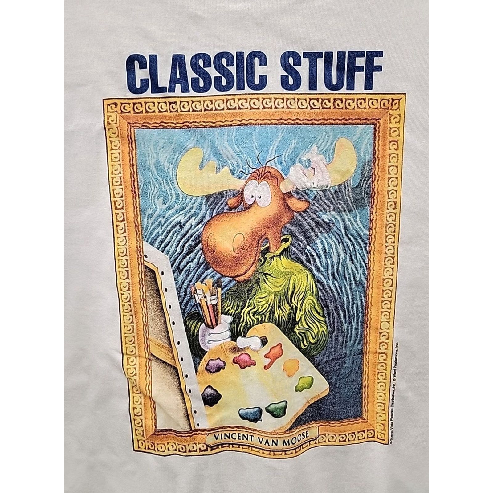 Fruit Of The Loom Vintage 90s Rocky and Bullwinkle Cartoon Shirt Van Moose Art Tee Parody Size US XL / EU 56 / 4 - 3 Thumbnail