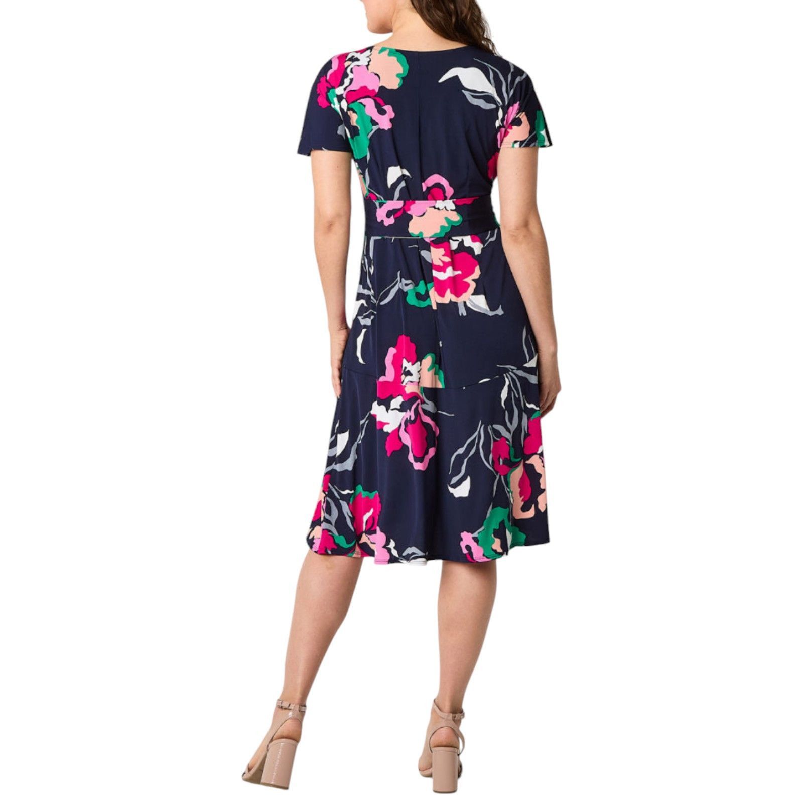Other Robbie Bee - Women's Short Sleeve Floral Fit + Flare Dress - Size L / US 10 / IT 46 - 2 Thumbnail