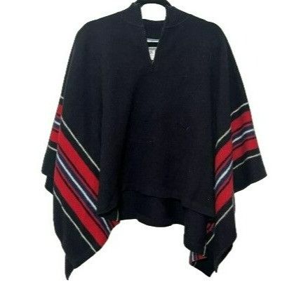 Image of Vintage Pendleton Merino Wool Poncho Cape Sweater Striped Os in Black, Women's