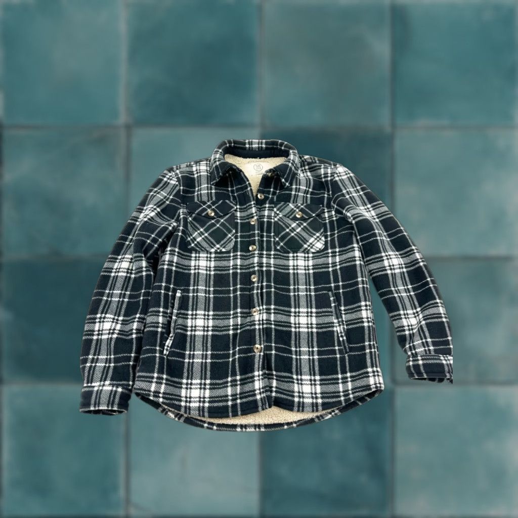 Vintage Sage Collective Shacket Womens Small Black White Plaid Sherpa Lined Button Front Size S / US 4 / IT 40 - 1 Thumbnail