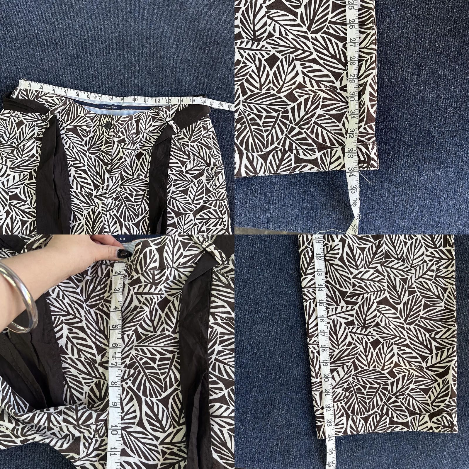 Lands' End Lands End Womens Pants 10 Brown White Leaf Print Crop Chino 100% Cotton Size 32" / US 10 / IT 46 - 8 Thumbnail