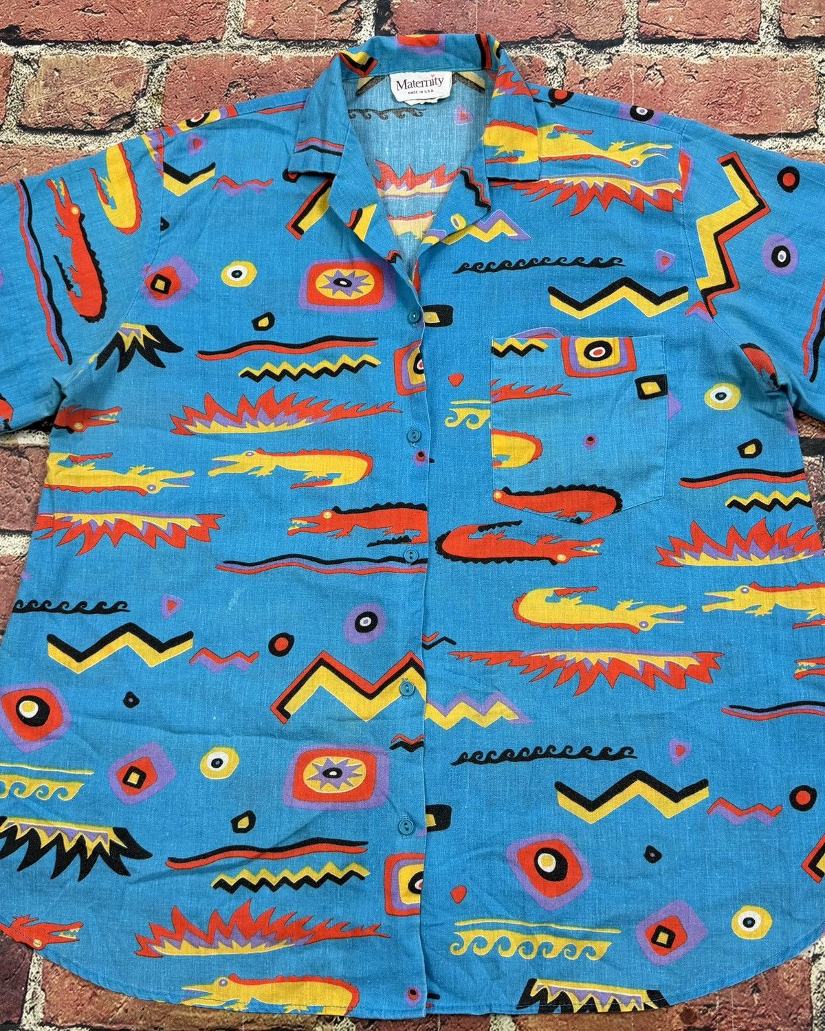 Other Vintage Abstract AOP Shirt Maternity Surf Button Up 80s 90s Size M / US 6-8 / IT 42-44 - 2 Thumbnail
