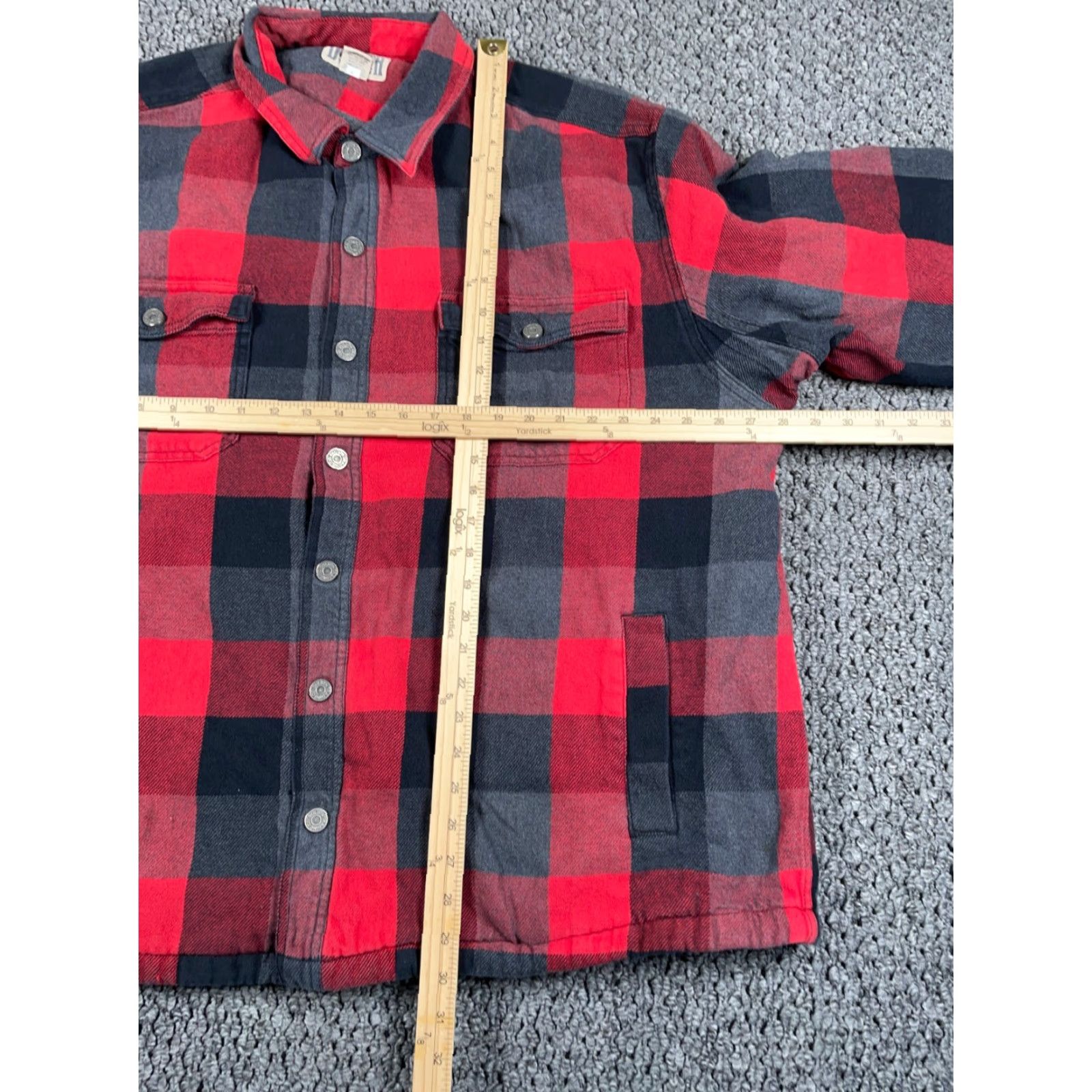 Duluth Jacket 2XL Red Black Gray Fleece Lined Flannel Heavy Snap Button Adult Coat Coat Length Short Casual Workwear Men's Regular