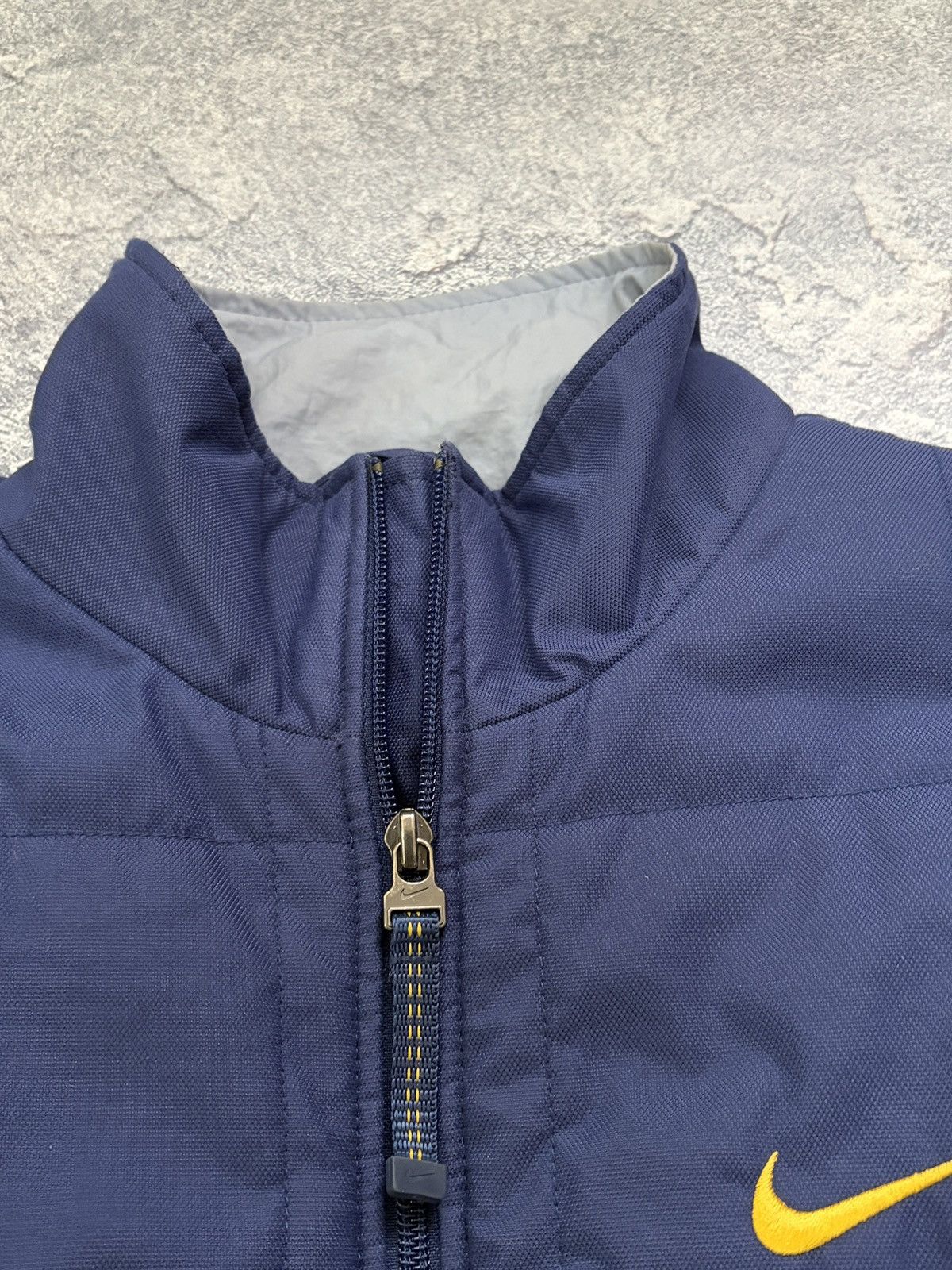Nike Vintage Nike Quilted Puffer Jacket Navy Blue Yellow Swoosh S Size S / US 4 / IT 40 - 15 Thumbnail