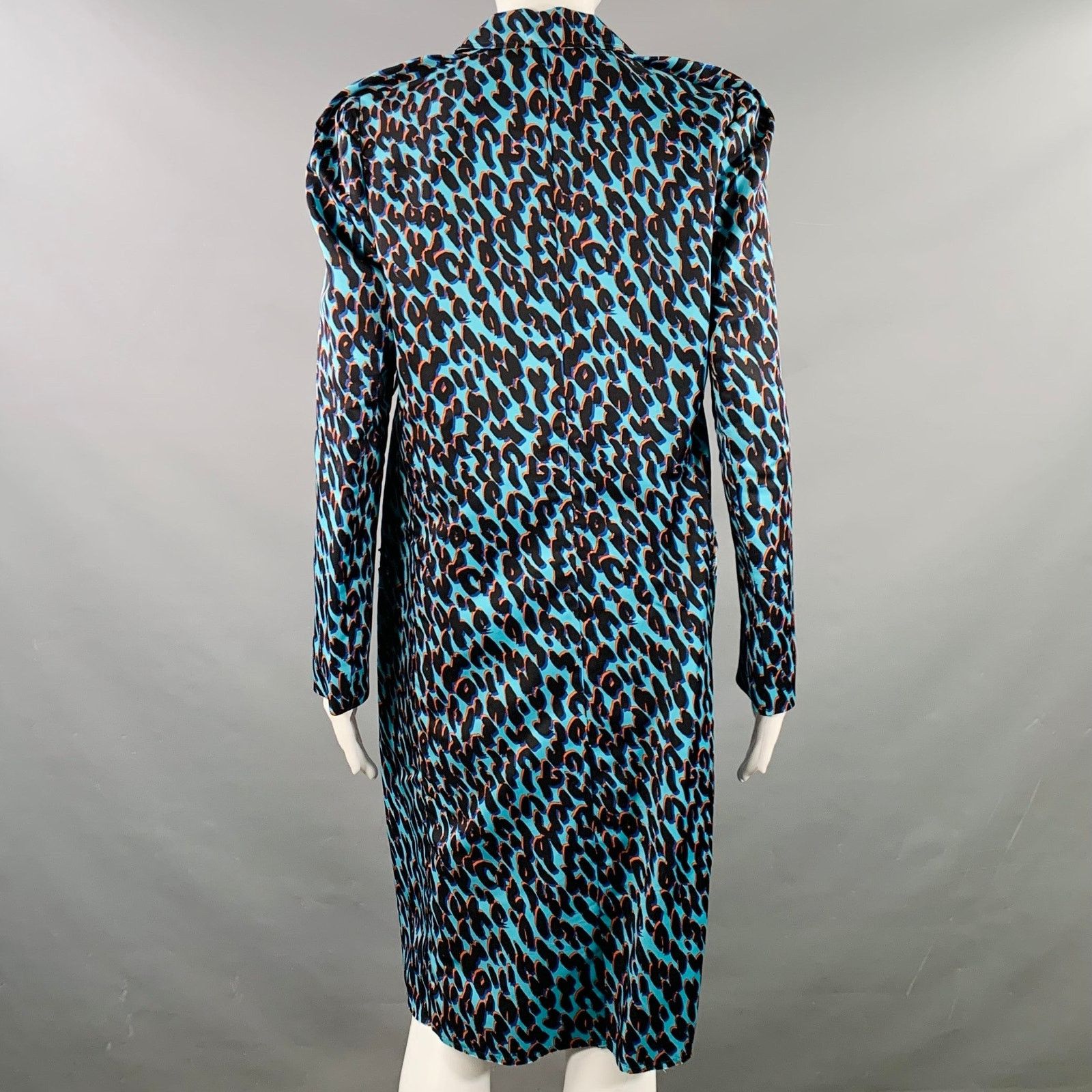 Lanvin Blue Black Orange Silk Animal Print Hook Eye Closure Coat Size S / US 4 / IT 40 - 4 Thumbnail