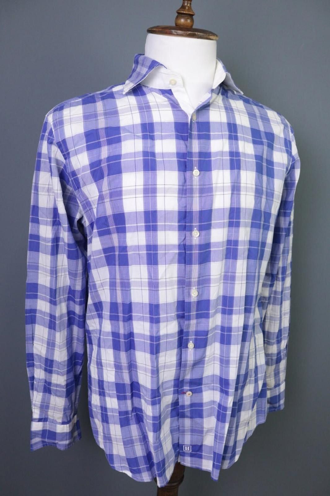 Designer Hackett London Slim Fit Blue Check Button Down Shirt Size L Size US L / EU 52-54 / 3 - 5 Thumbnail