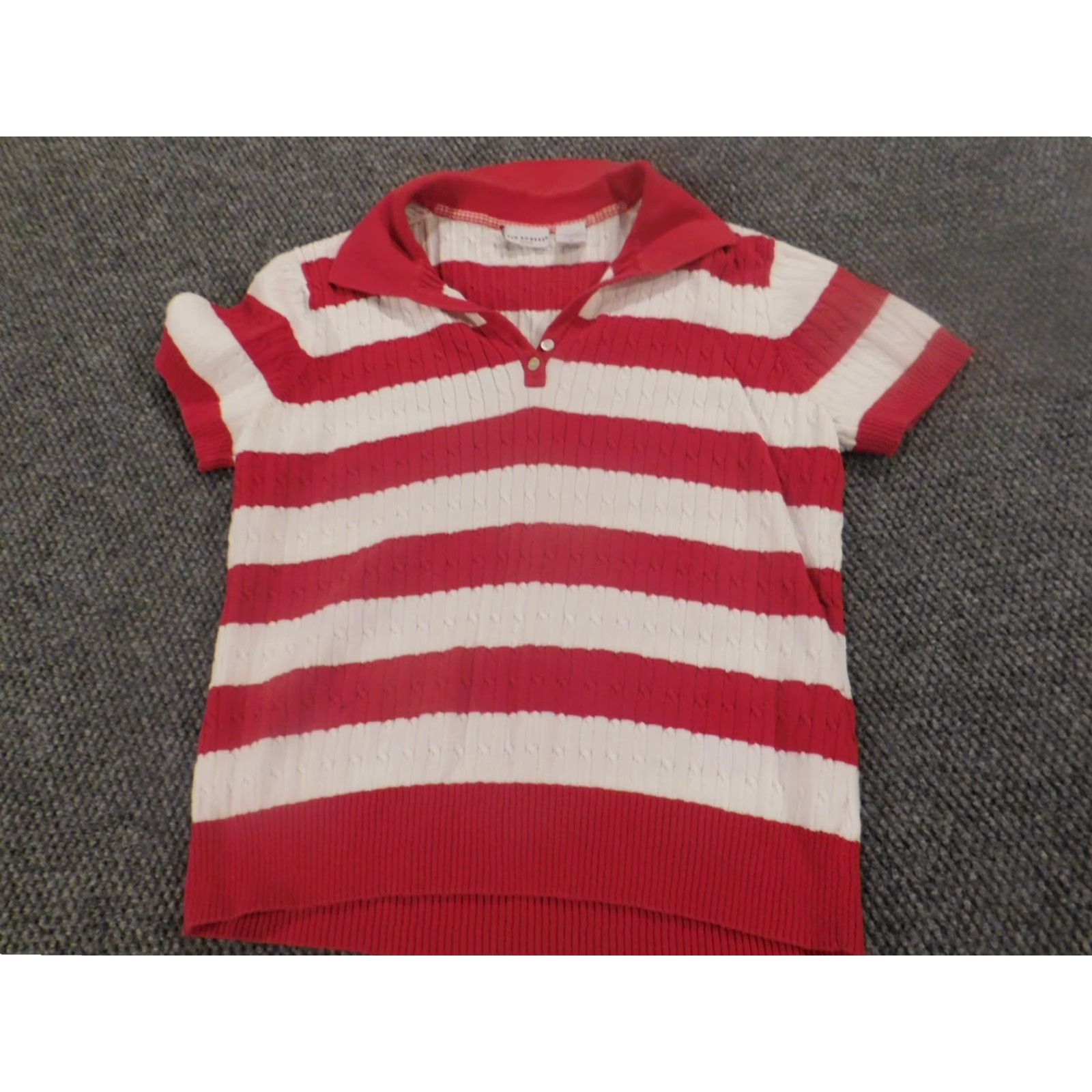 Vintage Kim Rogers Womens Blouse PL Petited Red Striped polo pullover stretch Size L / US 10 / IT 46 - 2 Thumbnail