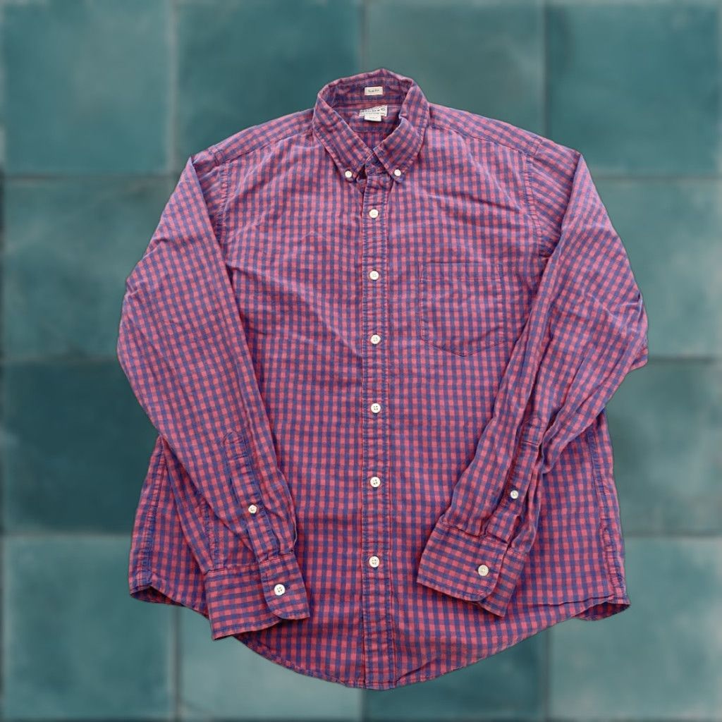 J.Crew J.CREW Button-Down Shirt Men Large Slim Fit Plaid Long Sleeve Blue Cotton Button-Up Shirt Mens Regular L Size US L / EU 52-54 / 3 - 1 Thumbnail