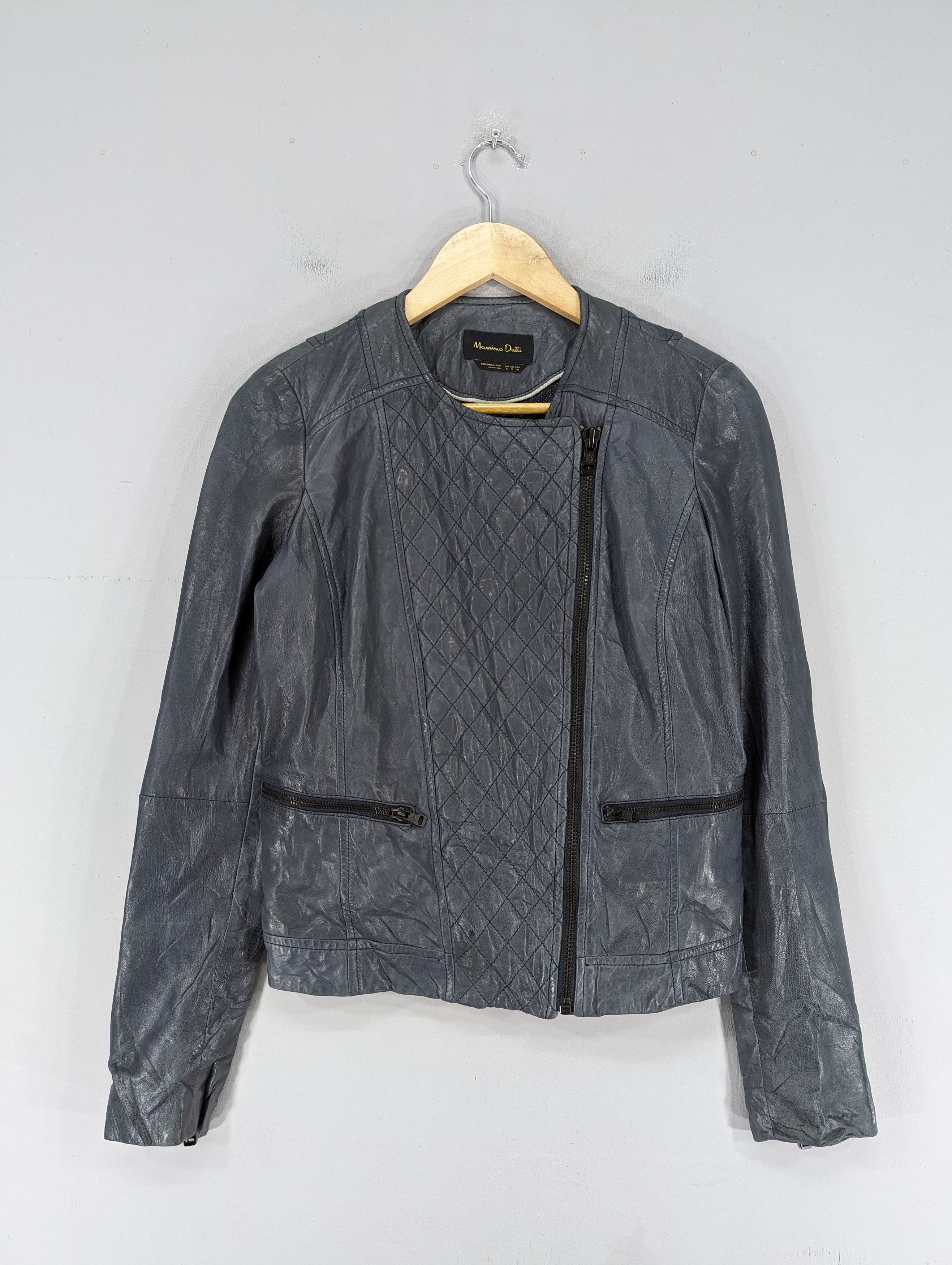 Massimo Dutti Massimo Dutti Sheep Skin Blue Faded Motorcycle Style Jacket Size S / US 4 / IT 40 - 1 Thumbnail