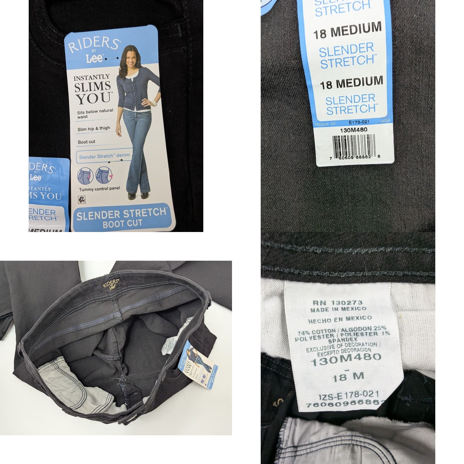 Lee Lee Riders by Lee Slender Stretch Boot Cut Jeans Black 18M 130M480 Womens Size 18 Regular Vintage No Size 40" / US 18 - 9 Thumbnail