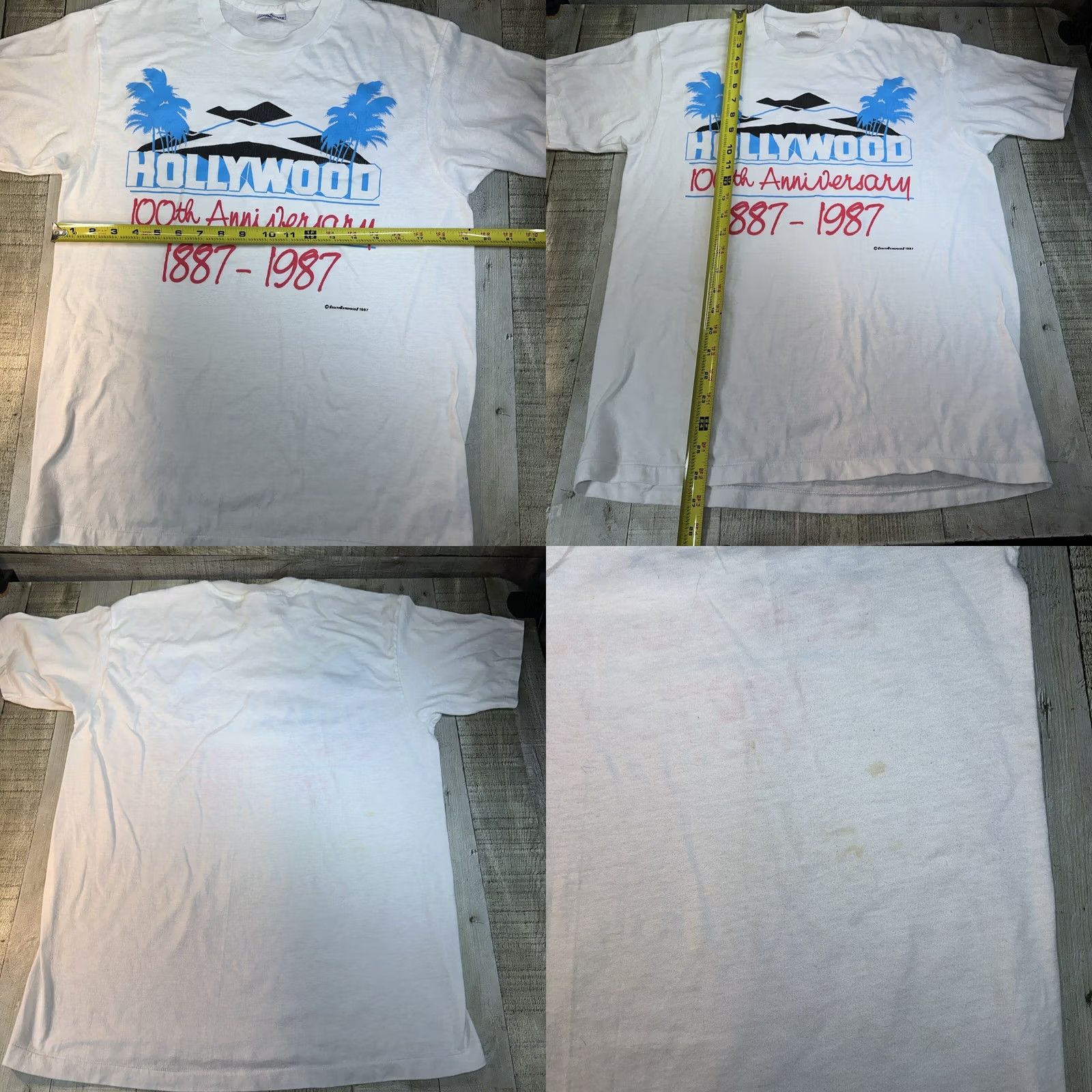 Vintage VINTAGE 100% T-shirt USA Hollywood 100 year anniversary Made In USA Men L White Shirt Size US L / EU 52-54 / 3 - 8 Thumbnail
