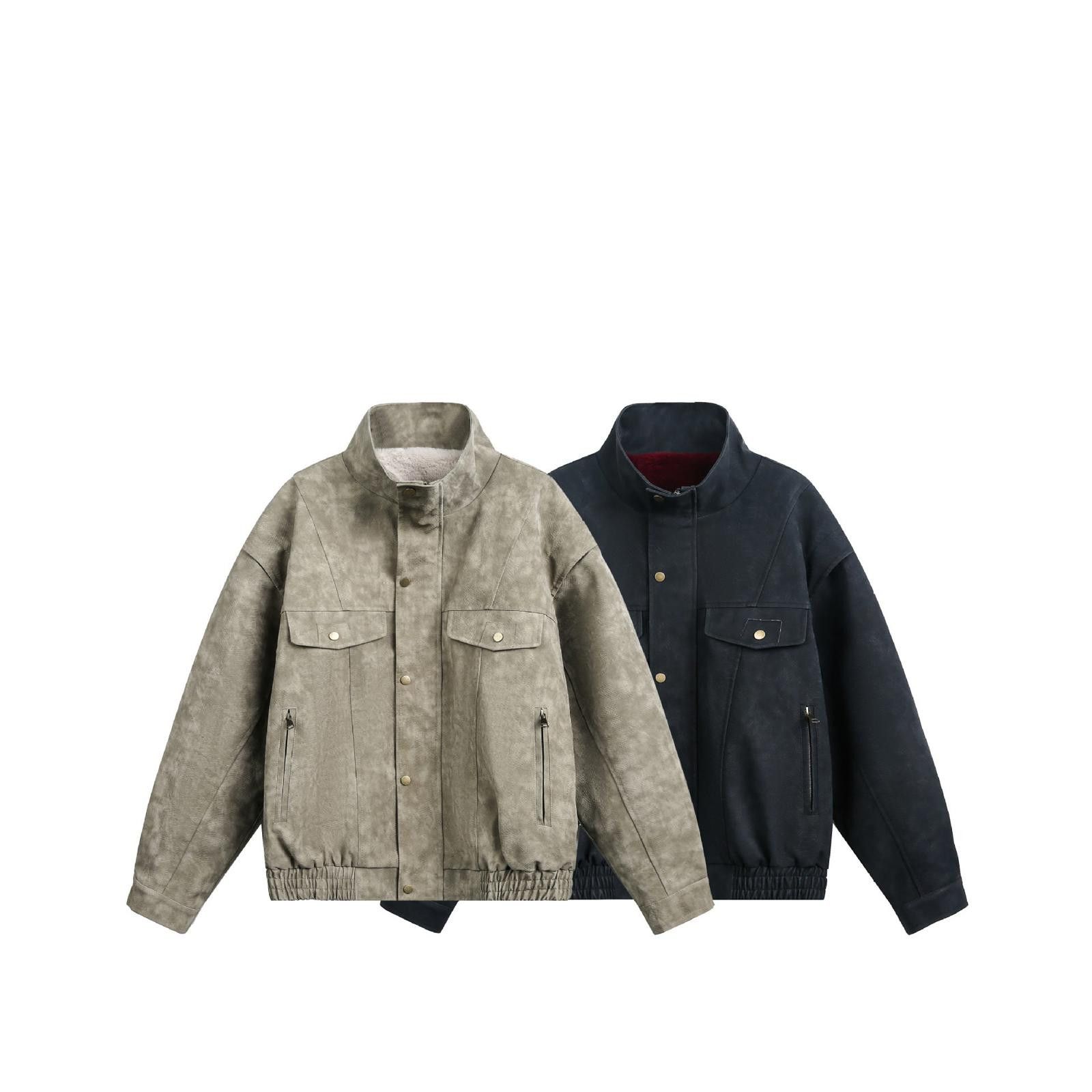 Japanese Brand Faux Suede Men's Bomber Jacket, Red Lined Outerwear Size US M / EU 48-50 / 2 - 7 Thumbnail