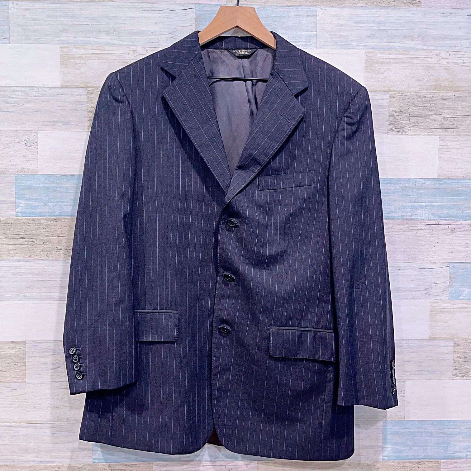 Southwick Southwick Bespoke Striped 3 Button Suit Gray Wool 44R 36x31 Size 44R - 2 Thumbnail