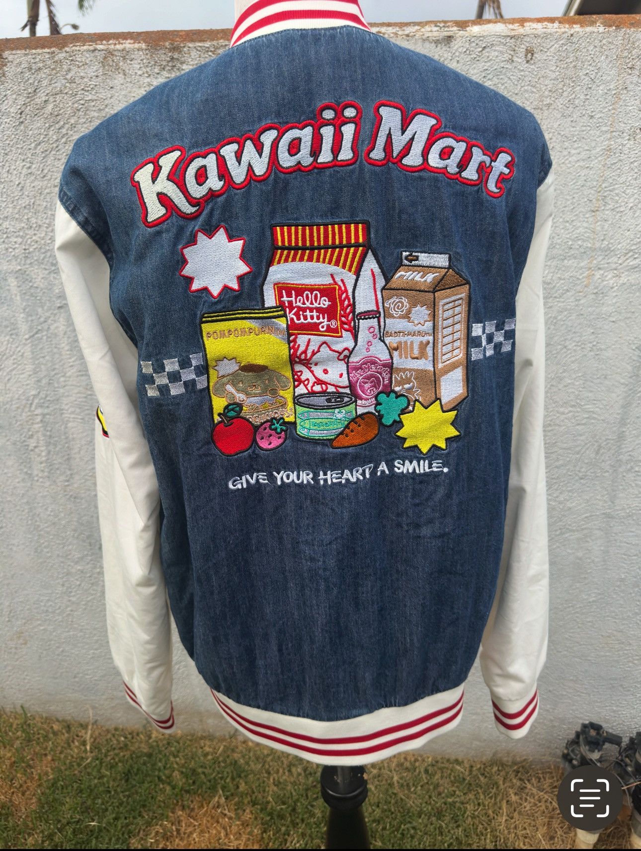 Sanrio Hello Kitty Kawaii Mart Denim Varsity Jacket Size M