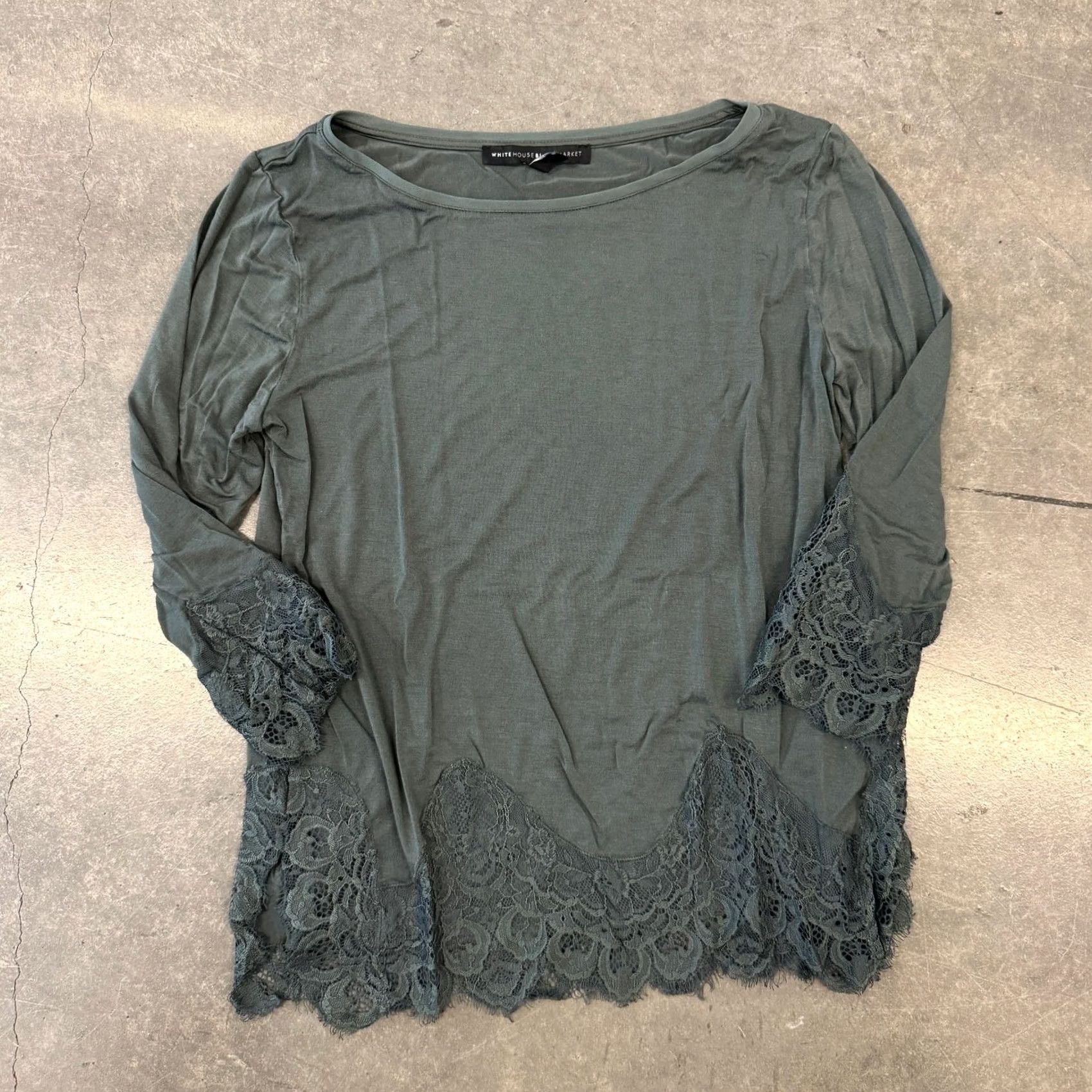 Vintage VINTAGE White House Black Market Blouse S Green Boho Lace Whimsical Fairy Olive Womens Size S / US 4 / IT 40 - 2 Thumbnail