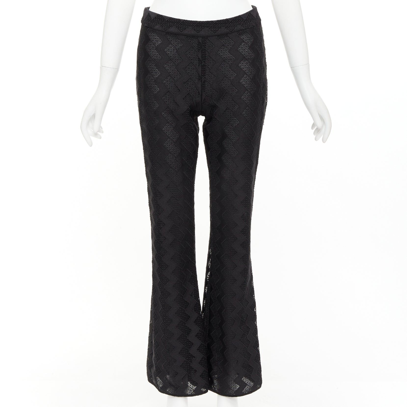 Giambattista Valli GIAMBATTISTA VALLI GIAMBA black zigzag lace lined flare pants IT40 XS Size 27" / US 4 / IT 40 - 1 Thumbnail