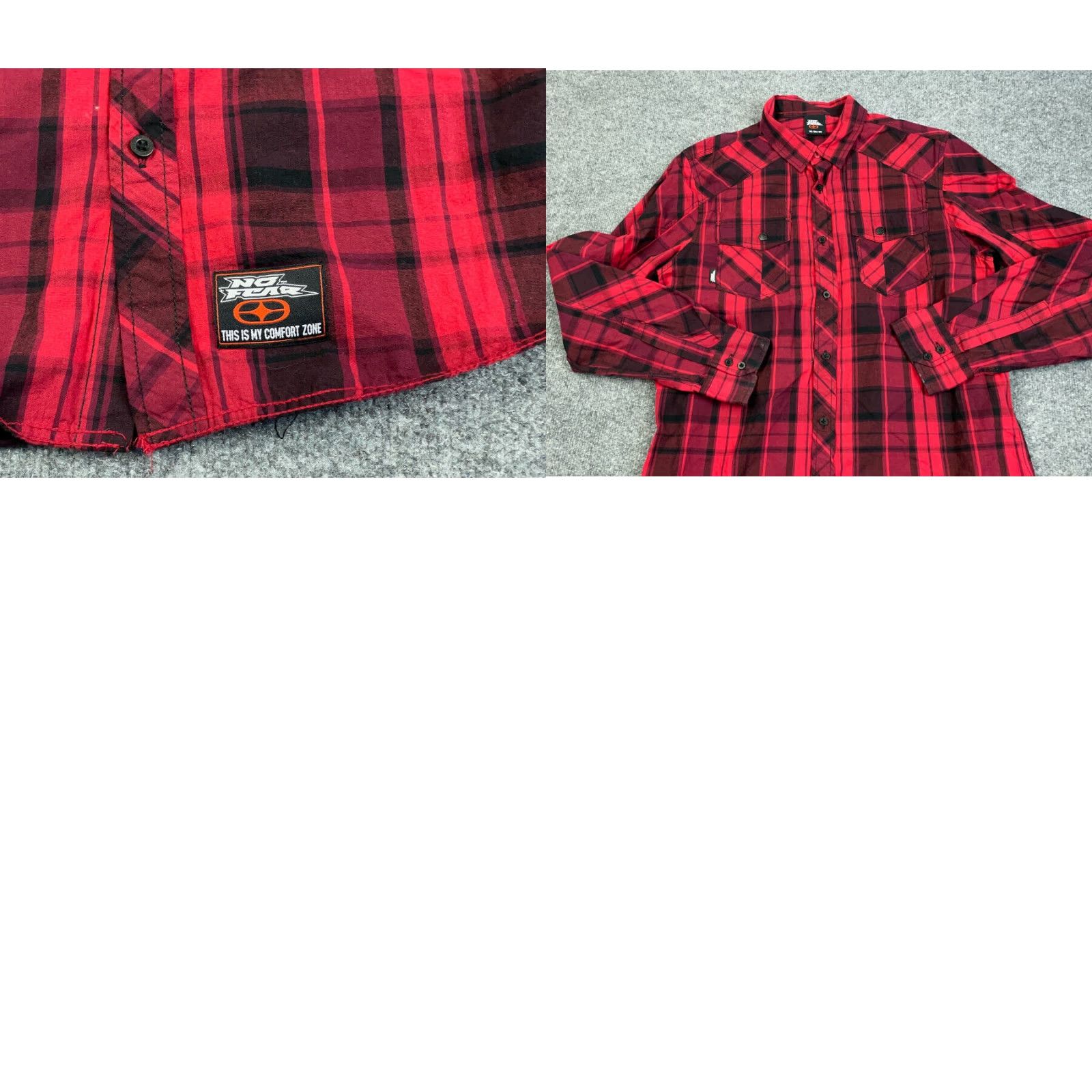 No Fear No Fear Red Black Plaid Lightweight Shirt Adult Medium Skater Punk Grunge Work Size US M / EU 48-50 / 2 - 8 Thumbnail