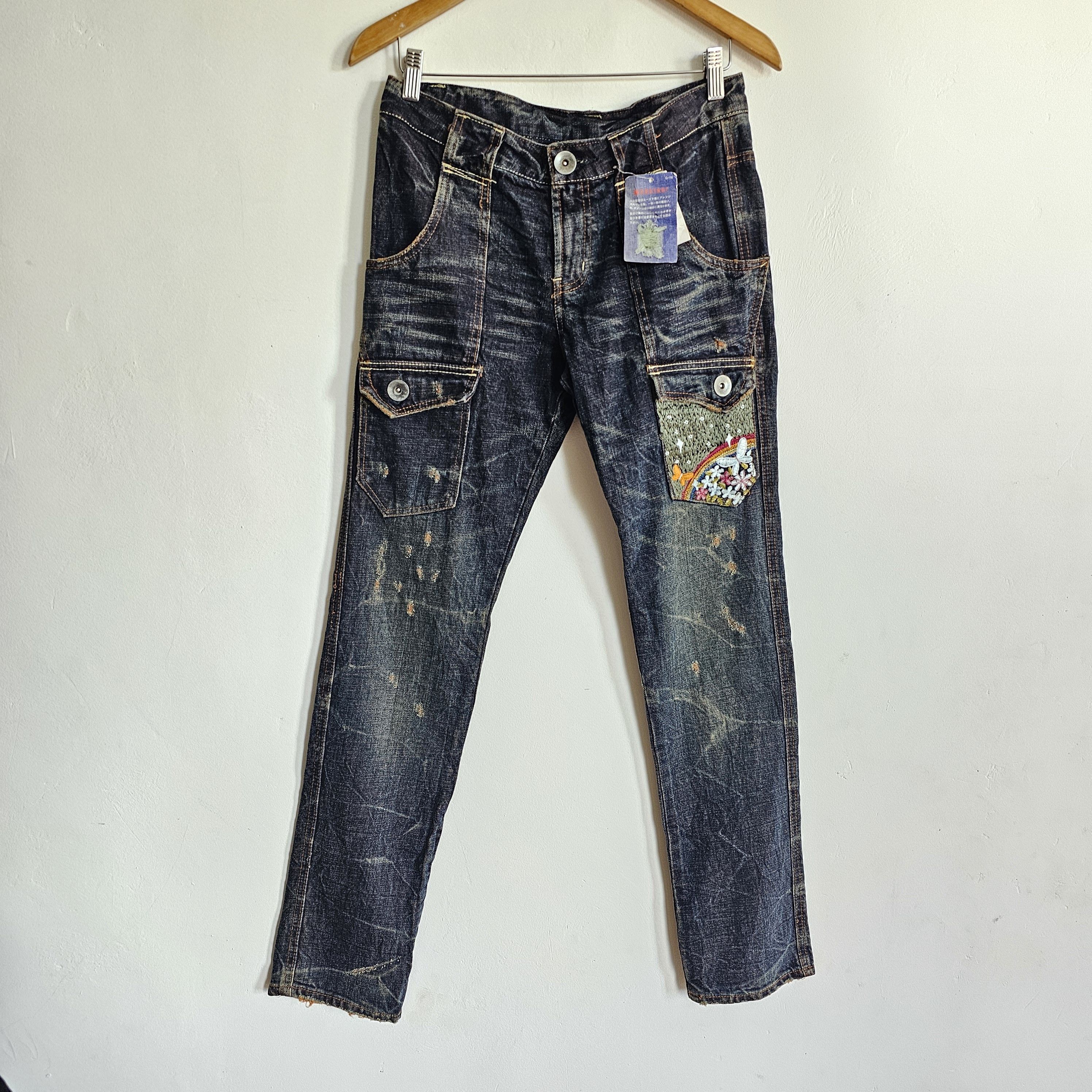 If Six Was Nine Vintage Amazing Embroidered Distressed Low Rise Jeans Size US 30 / EU 46 - 1 Thumbnail
